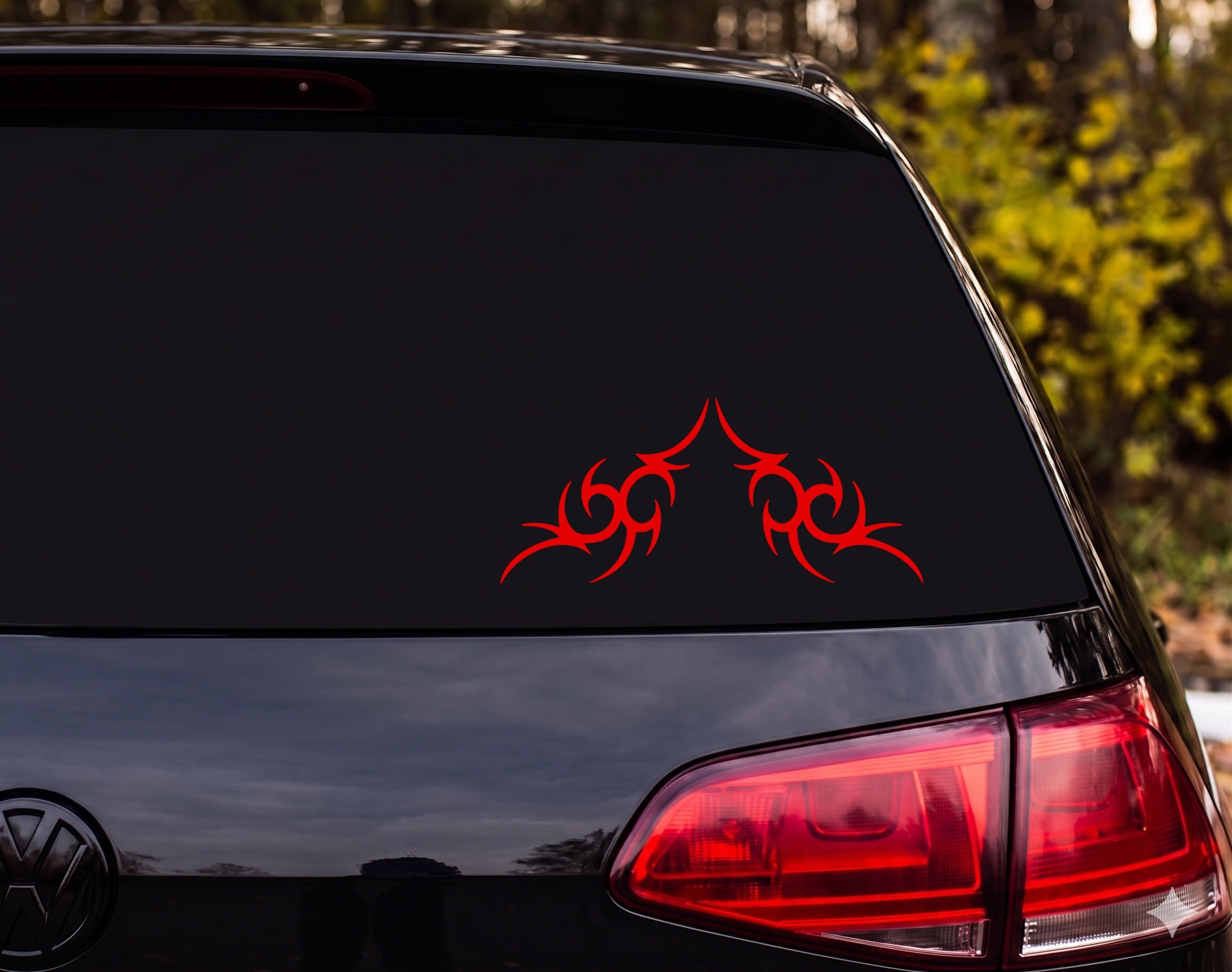 Tribal Tattoo Symmetrical Abstract Spiral Spikes Mirrored Vinyl Decal Sticker - Red
