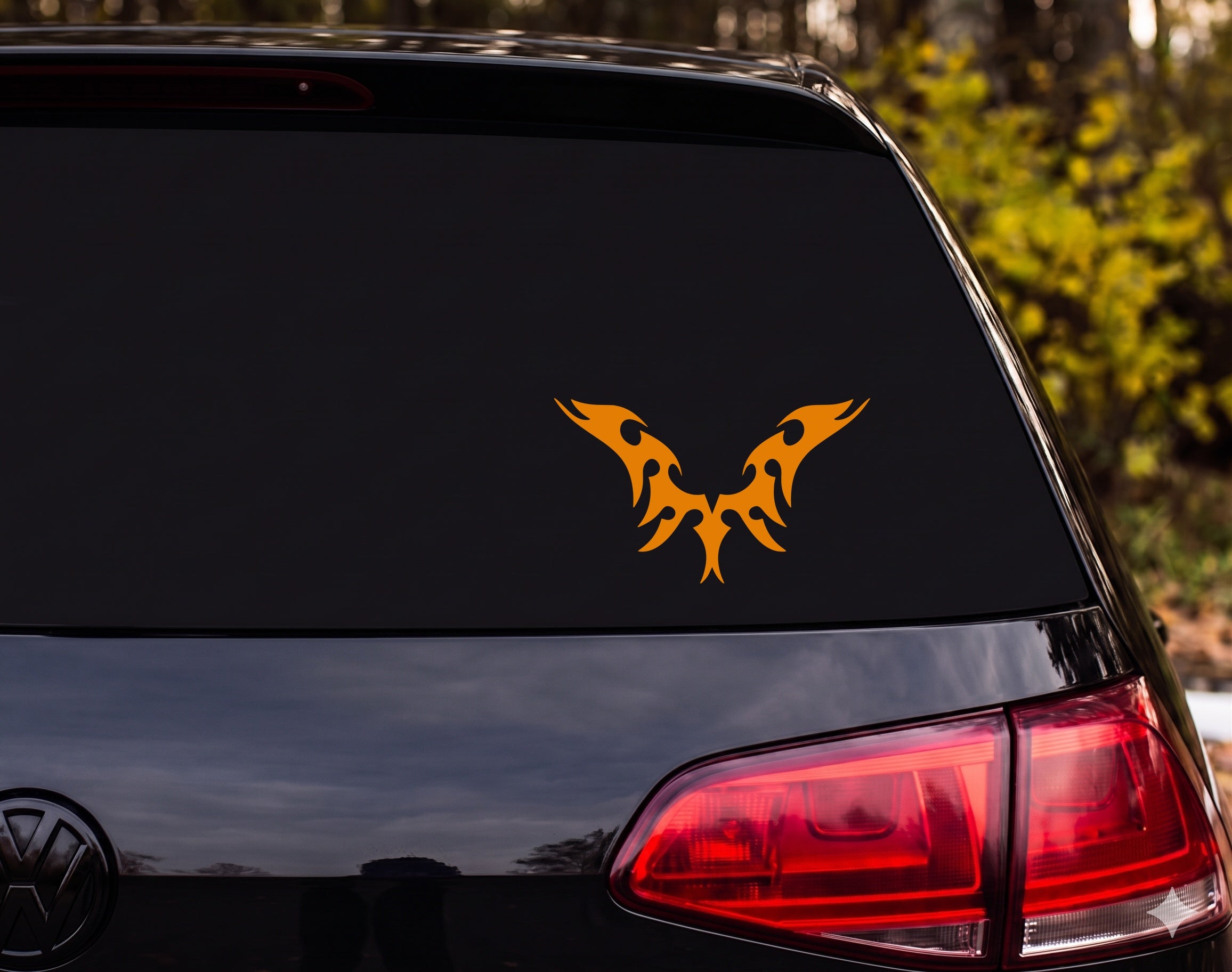 Tribal Dragon Wings Silhouette Abstract Bird Flight Vinyl Decal Sticker Car - Orange