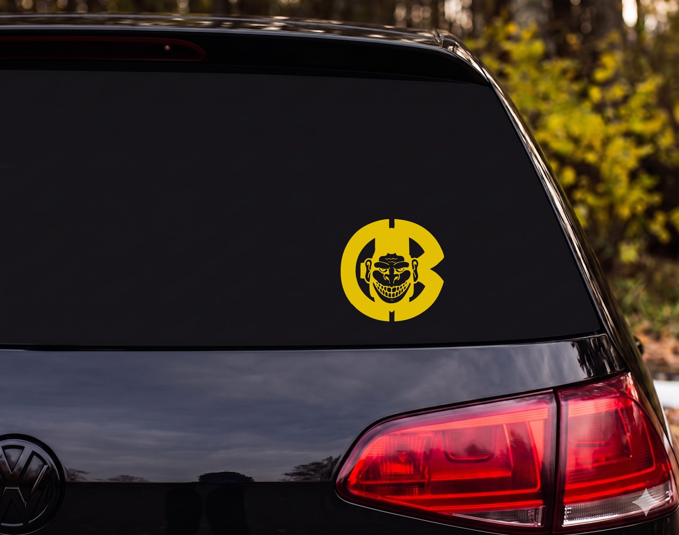 Angry Grinning Gorilla Face Flat Top CB Circle Logo Vinyl Decal Sticker - Yellow