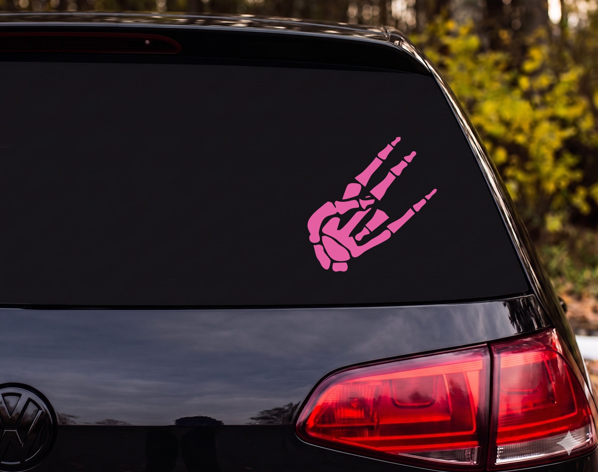 Skeleton Hand Peace Sign X-Ray Bone Silhouette Vinyl Decal Sticker Car Window - Pink