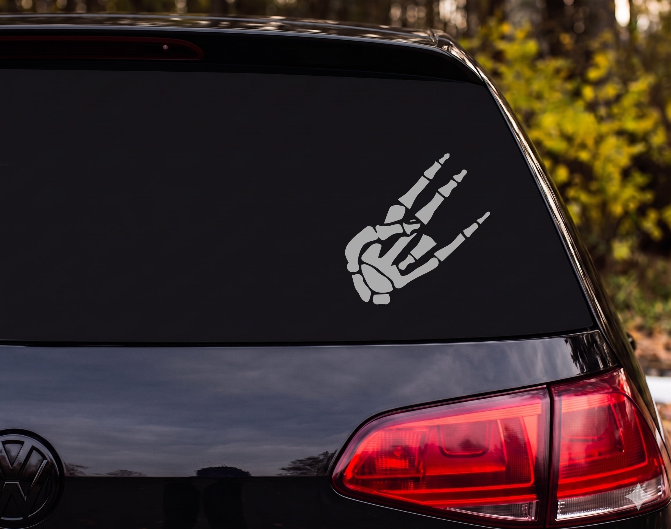 Skeleton Hand Peace Sign X-Ray Bone Silhouette Vinyl Decal Sticker Car Window - Silver