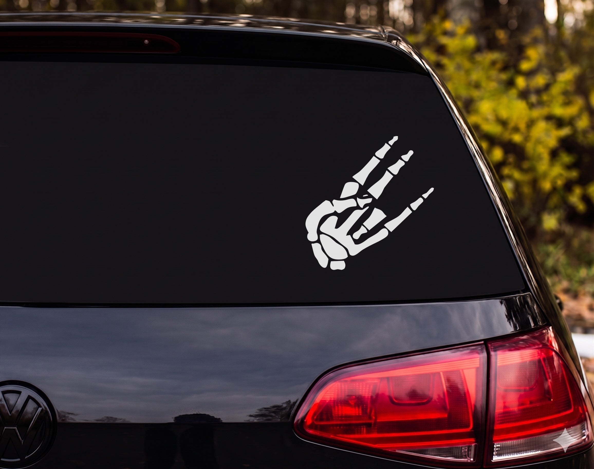 Skeleton Hand Peace Sign X-Ray Bone Silhouette Vinyl Decal Sticker Car Window - White