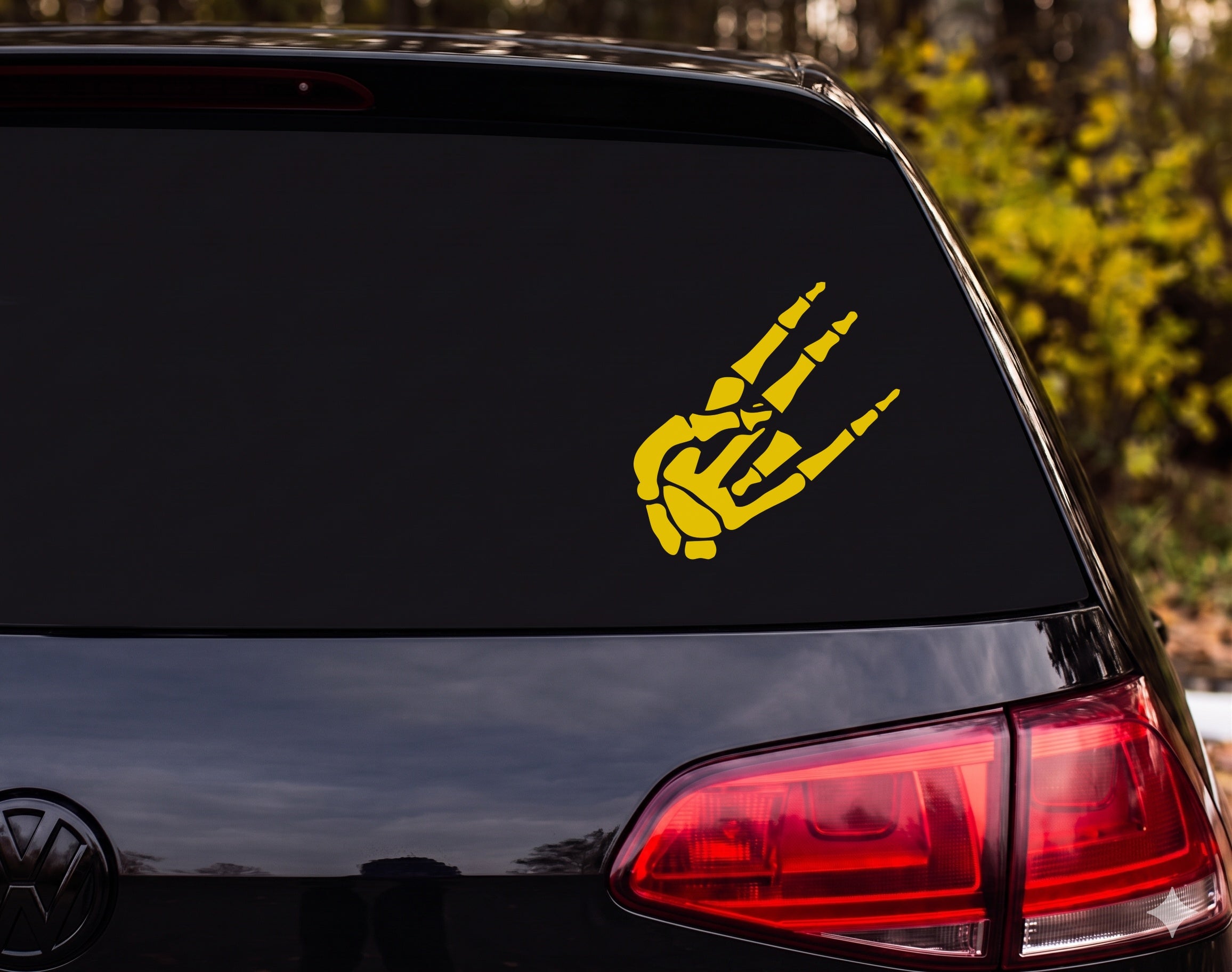 Skeleton Hand Peace Sign X-Ray Bone Silhouette Vinyl Decal Sticker Car Window - Yellow