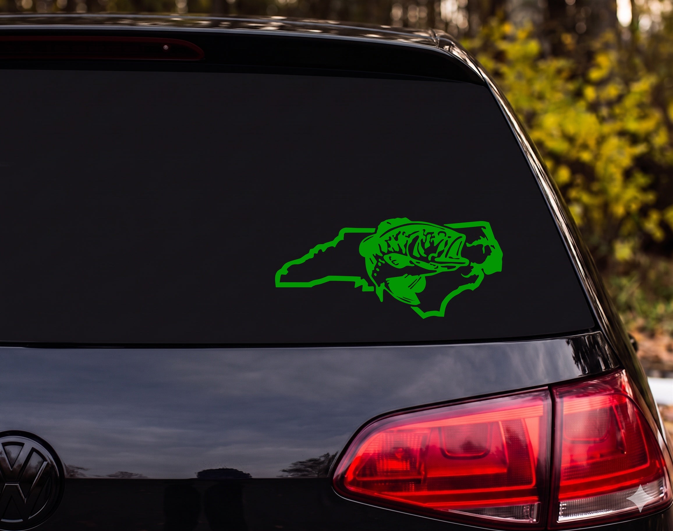 North Carolina State Largemouth Bass Jumping Silhouette Engraving Vinyl Decal - Green