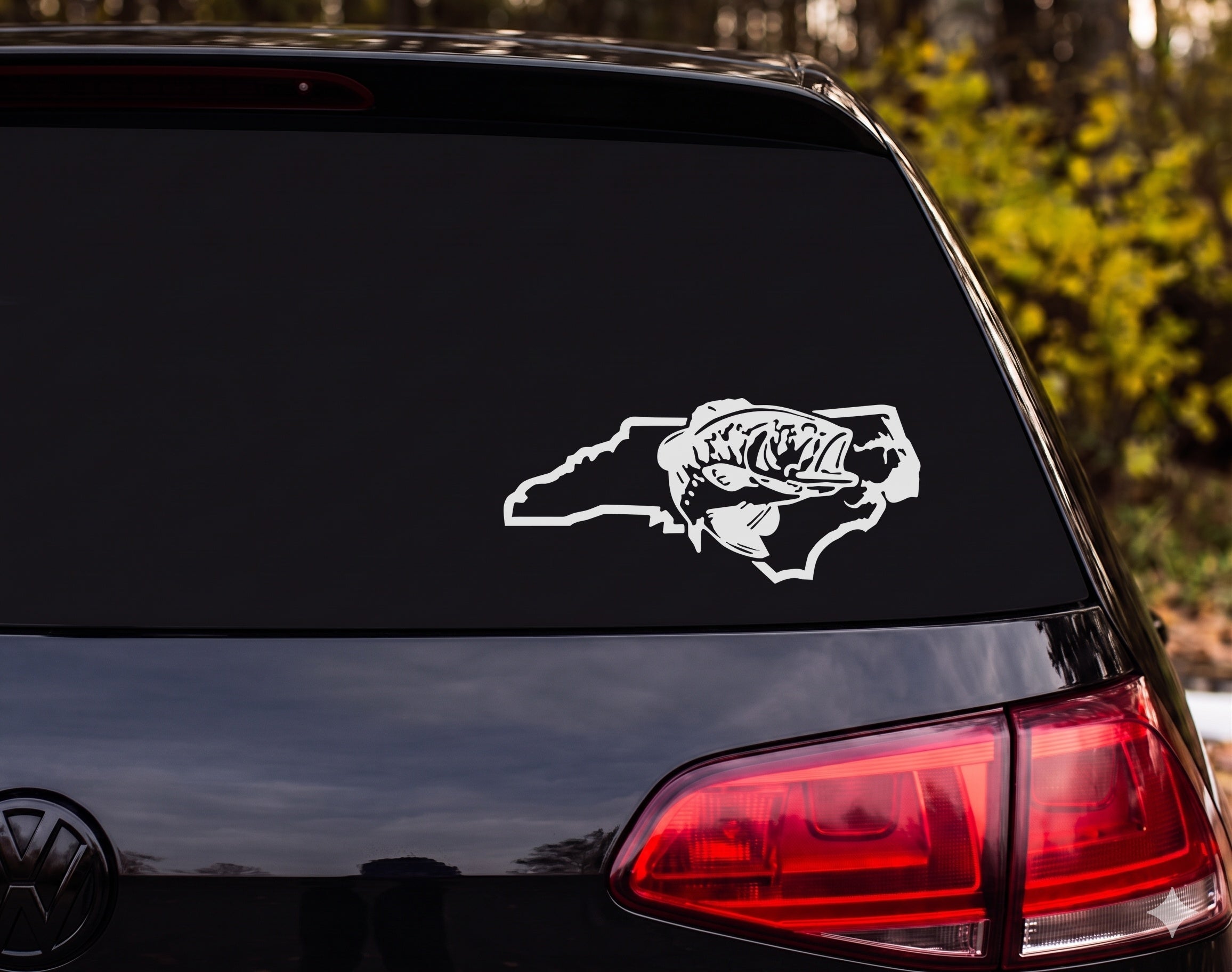 North Carolina State Largemouth Bass Jumping Silhouette Engraving Vinyl Decal - White
