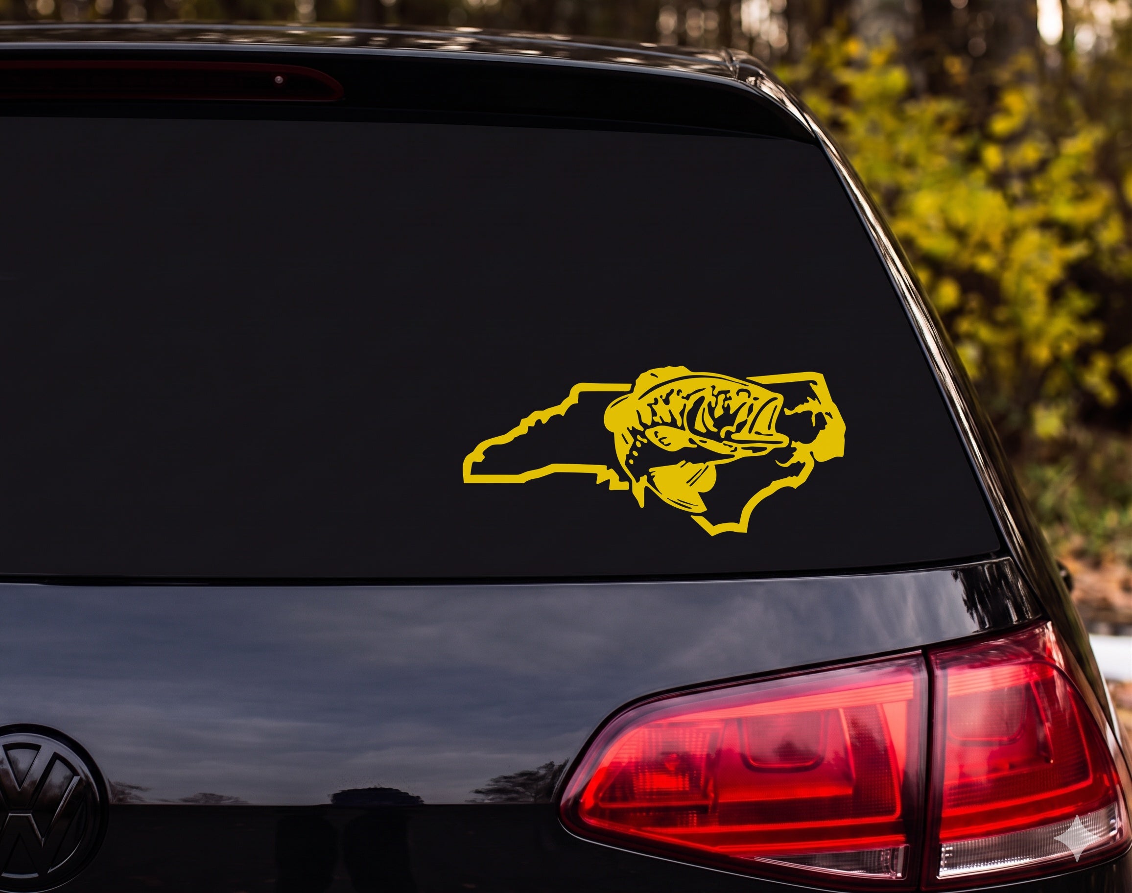 North Carolina State Largemouth Bass Jumping Silhouette Engraving Vinyl Decal - Yellow
