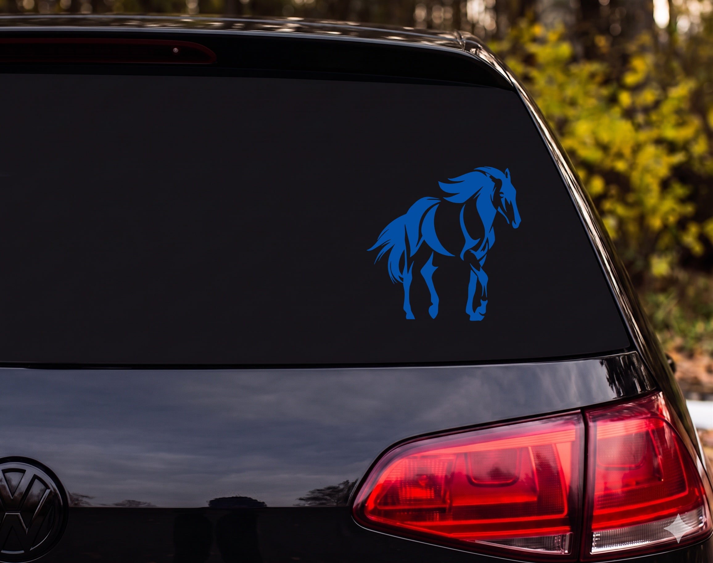 Tribal Horse Raised Leg Flowing Mane Dynamic Brushstroke Vinyl Decal Sticker - Blue