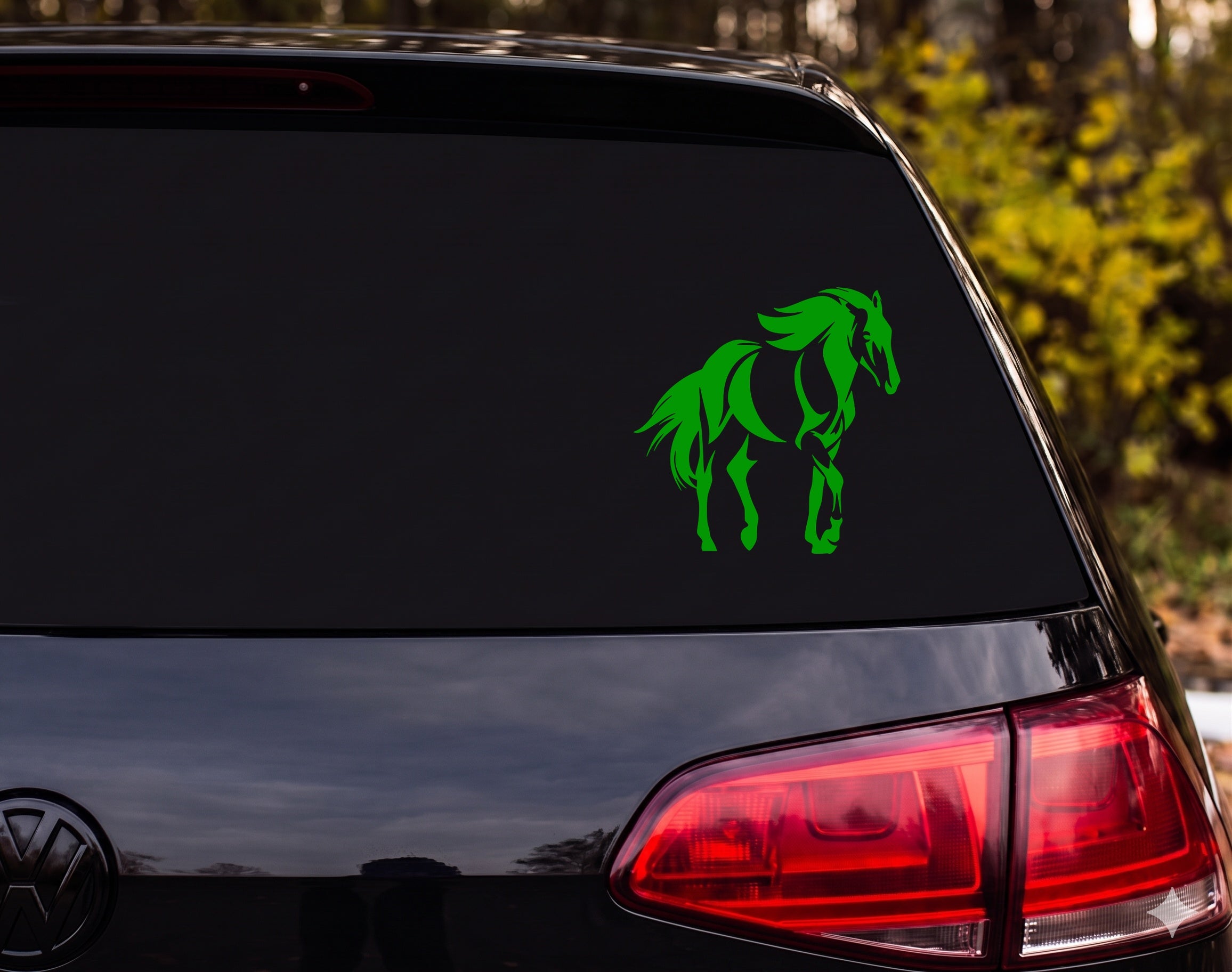 Tribal Horse Raised Leg Flowing Mane Dynamic Brushstroke Vinyl Decal Sticker - Green