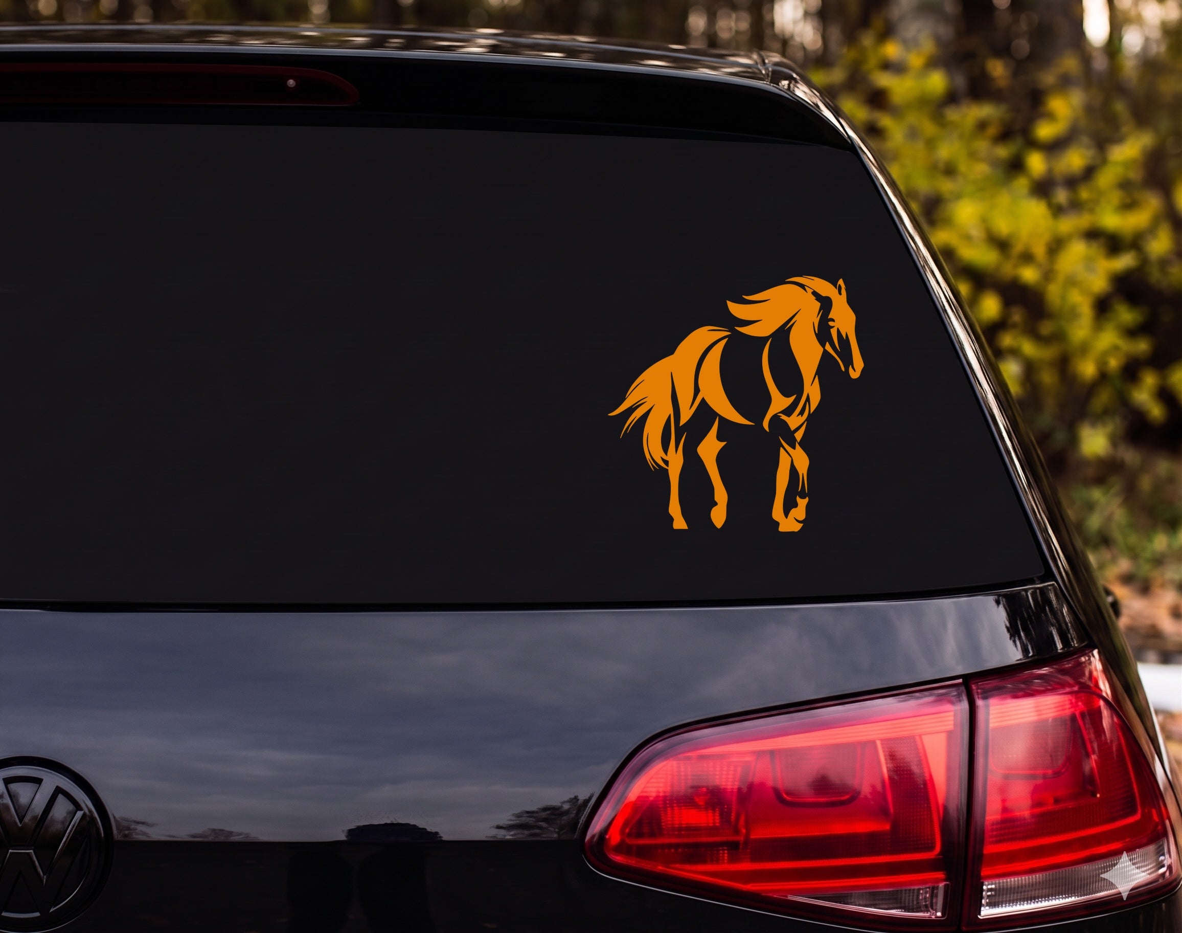 Tribal Horse Raised Leg Flowing Mane Dynamic Brushstroke Vinyl Decal Sticker - Orange