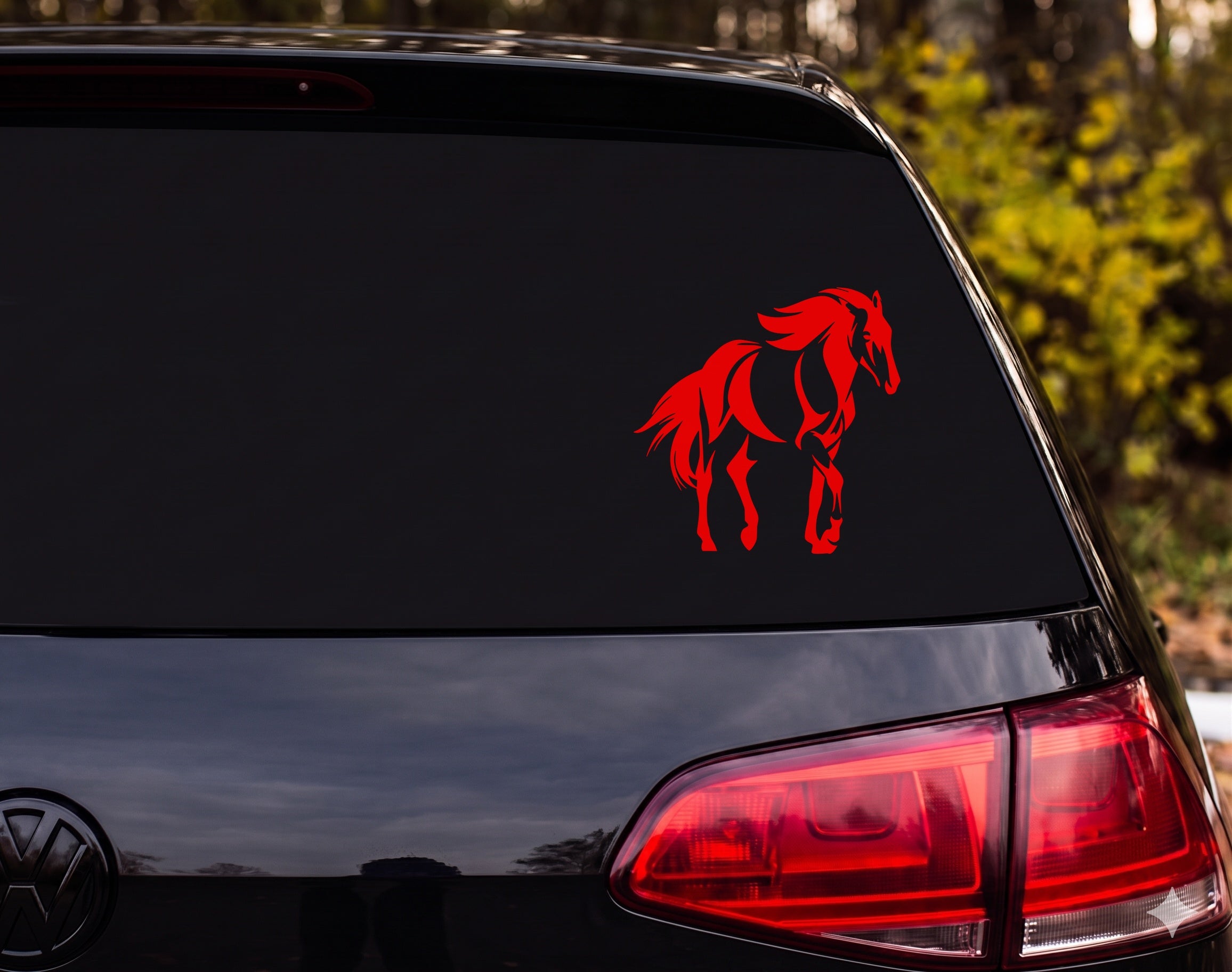 Tribal Horse Raised Leg Flowing Mane Dynamic Brushstroke Vinyl Decal Sticker - Red