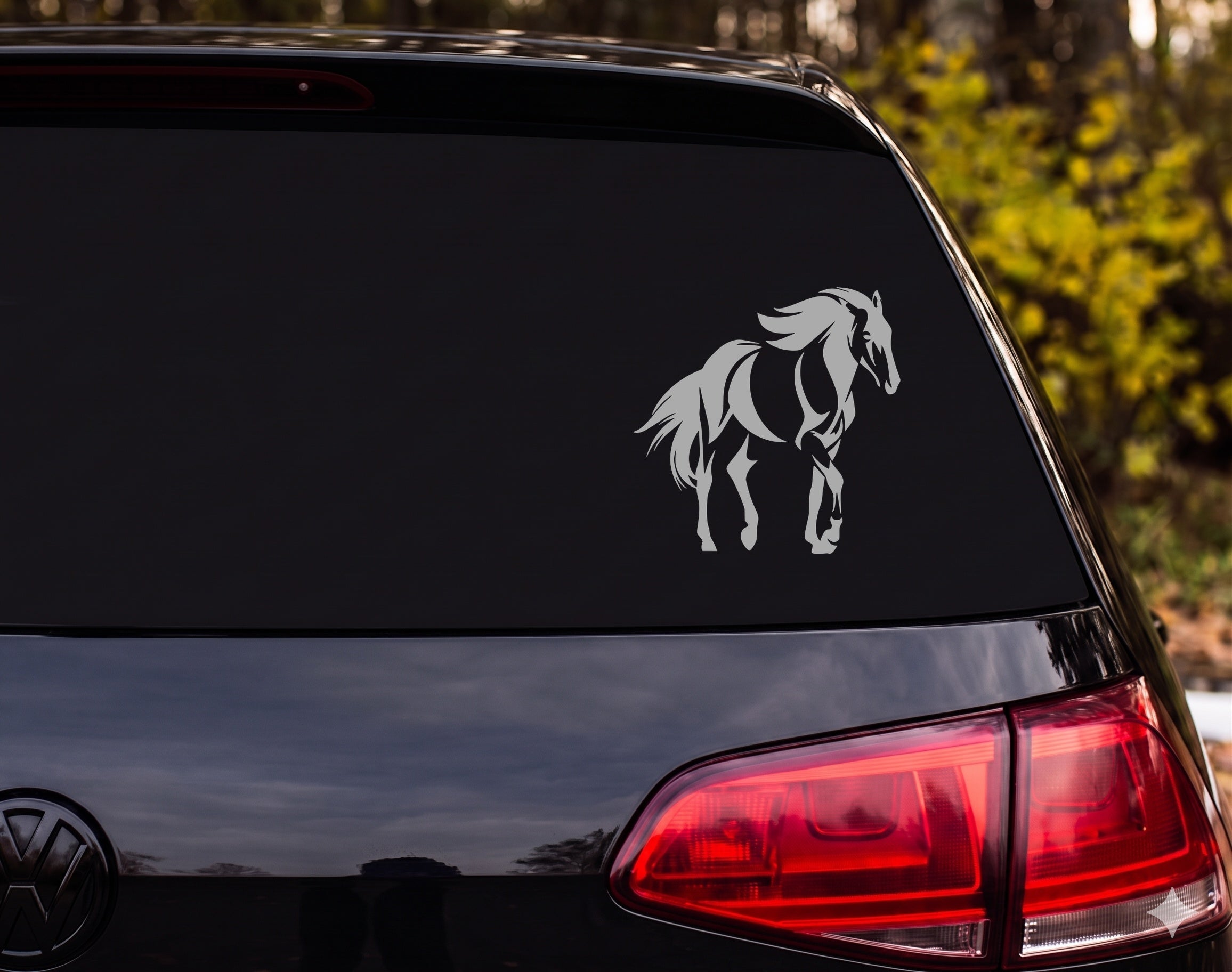 Tribal Horse Raised Leg Flowing Mane Dynamic Brushstroke Vinyl Decal Sticker - Silver