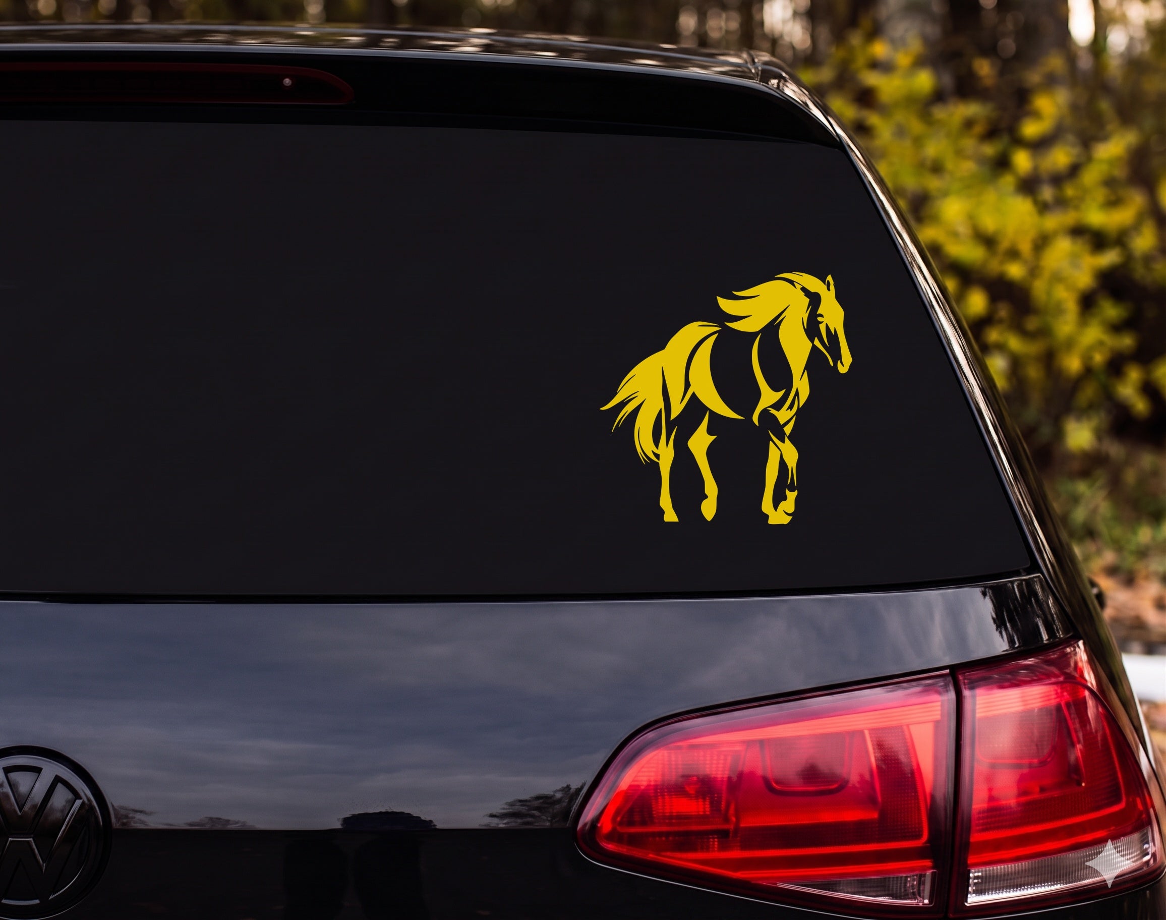 Tribal Horse Raised Leg Flowing Mane Dynamic Brushstroke Vinyl Decal Sticker - Yellow