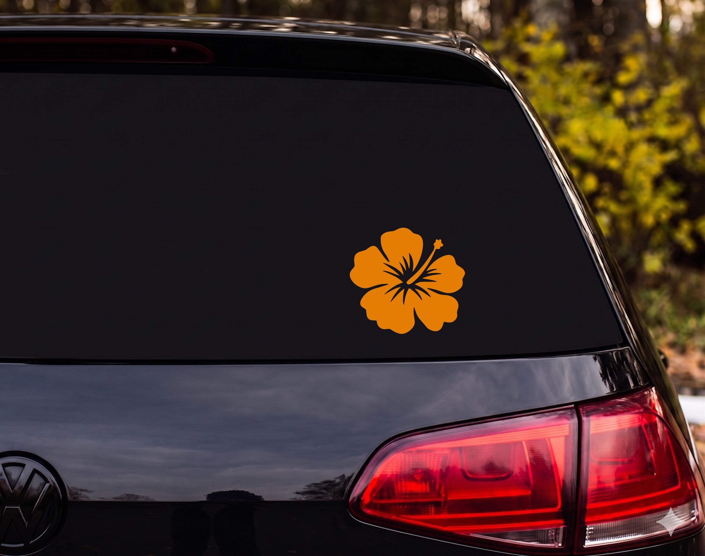 Hibiscus Flower Silhouette Single Bloom Petal Vein Vinyl Decal Sticker Car - Orange