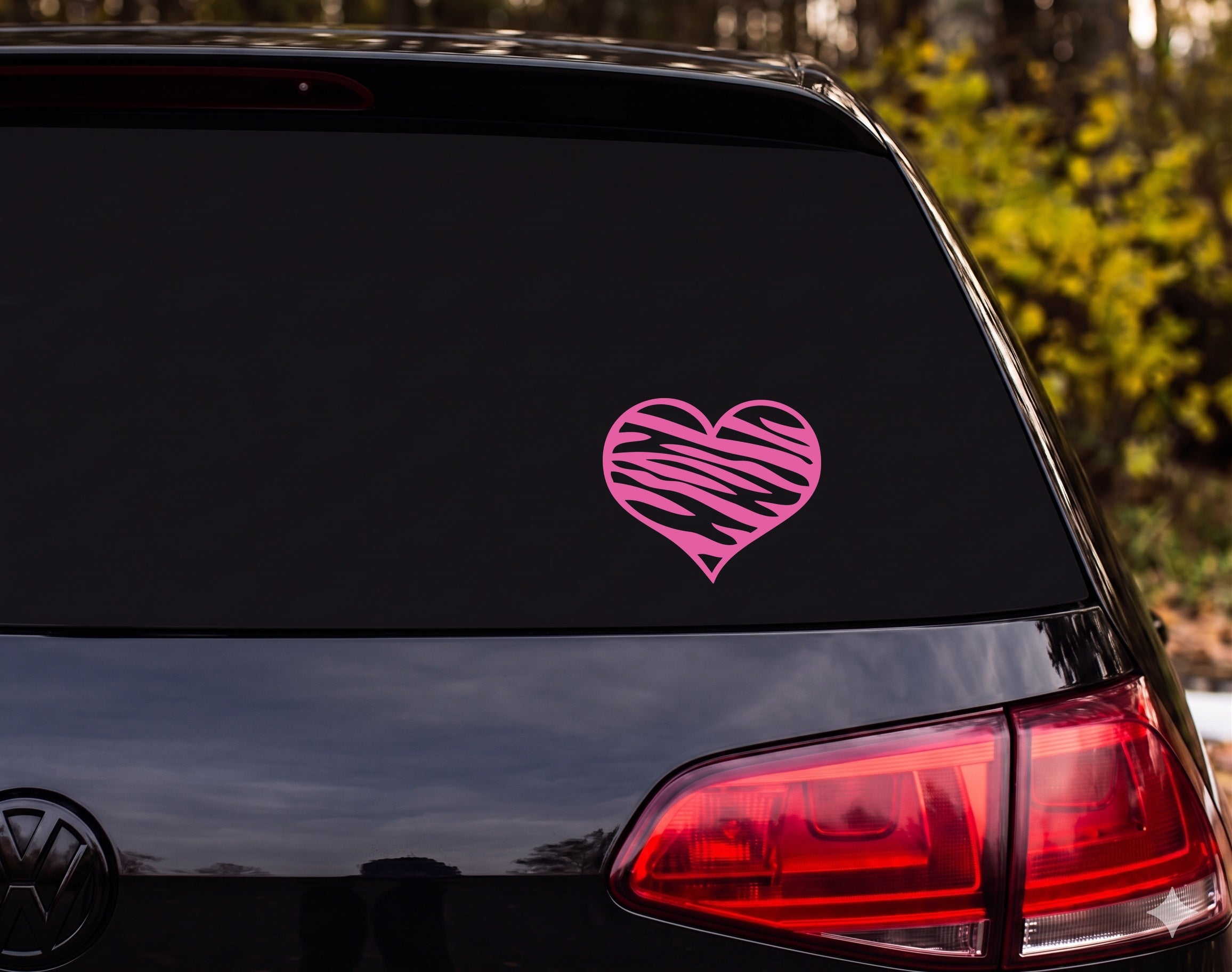 Zebra Stripe Heart Silhouette Black White Vinyl Decal Sticker Car Window Laptop - Pink