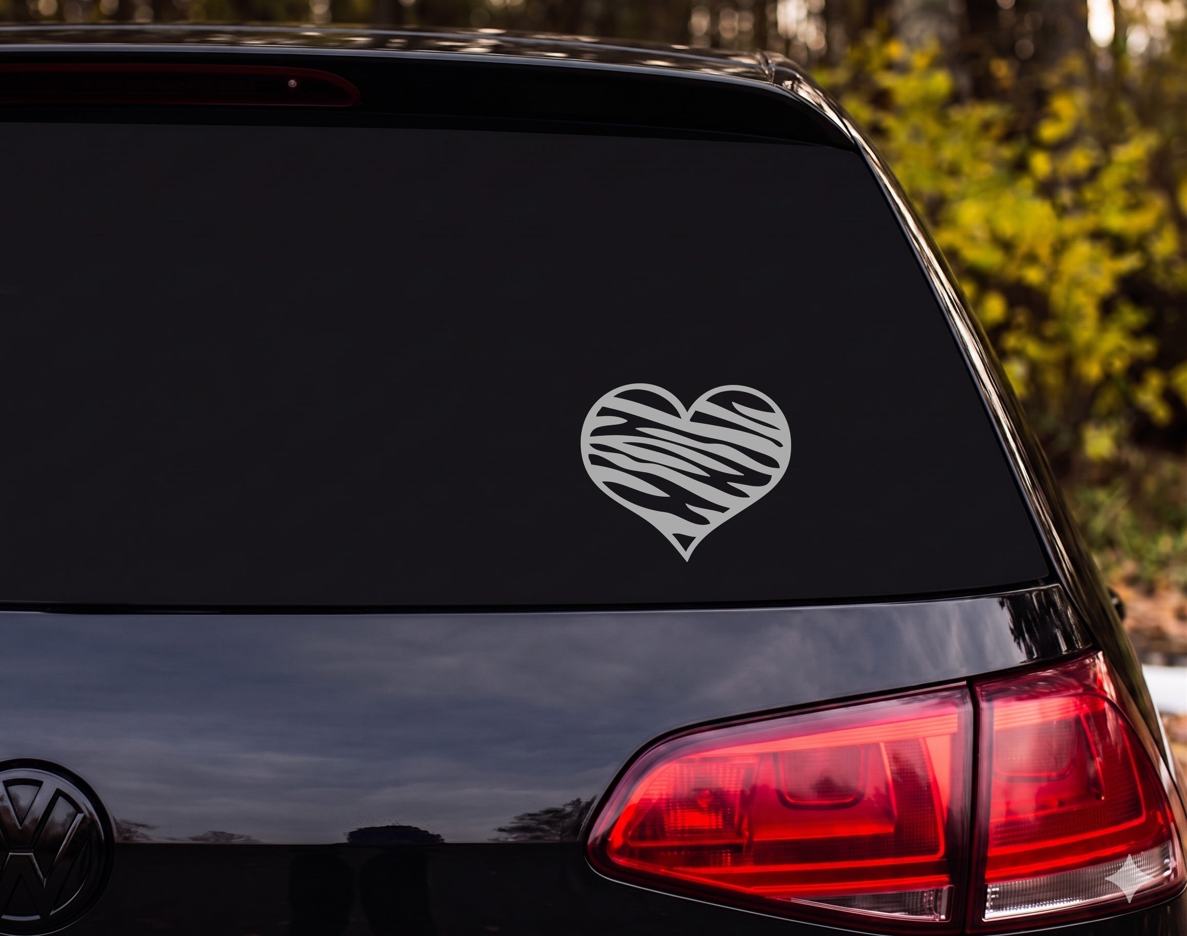 Zebra Stripe Heart Silhouette Black White Vinyl Decal Sticker Car Window Laptop - Silver