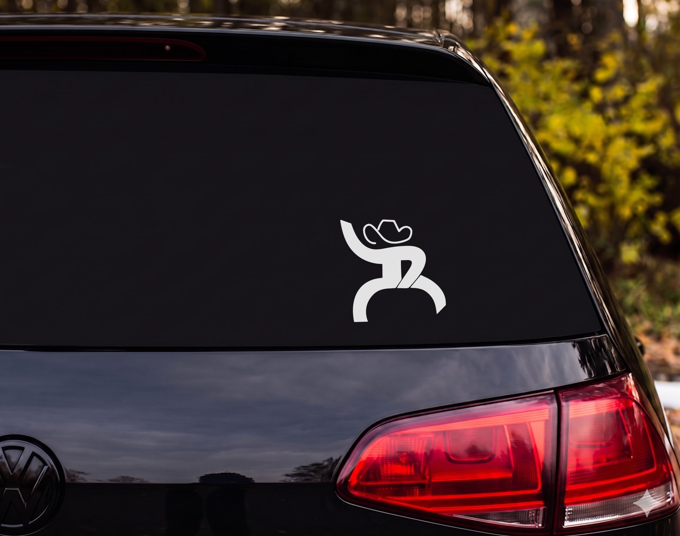 Cowboy Riding Bucking Bull Silhouette One Arm Raised Vinyl Decal Sticker - White