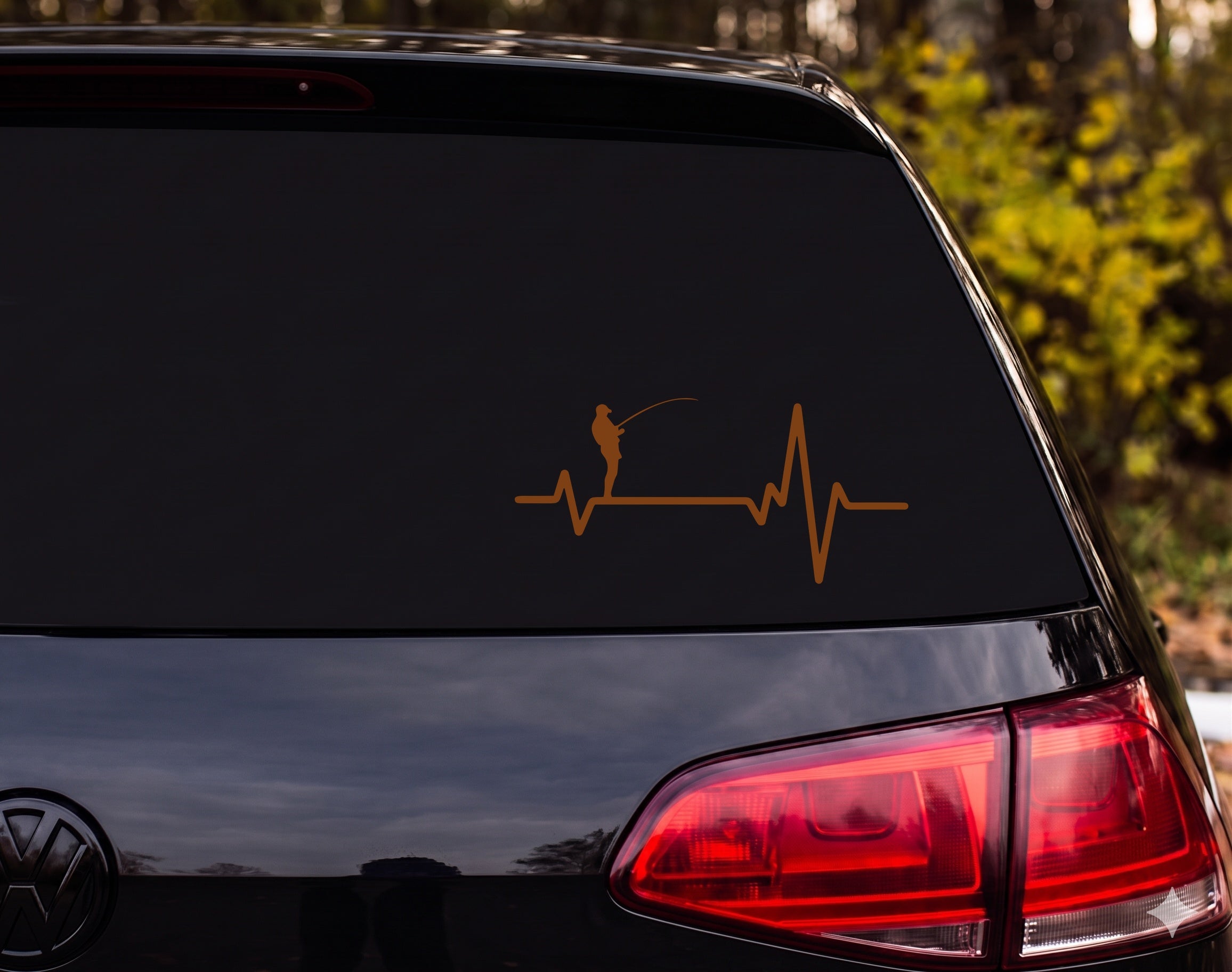 Fisherman Silhouette Heartbeat EKG Line Fishing Rod Cast Vinyl Decal Sticker - Brown