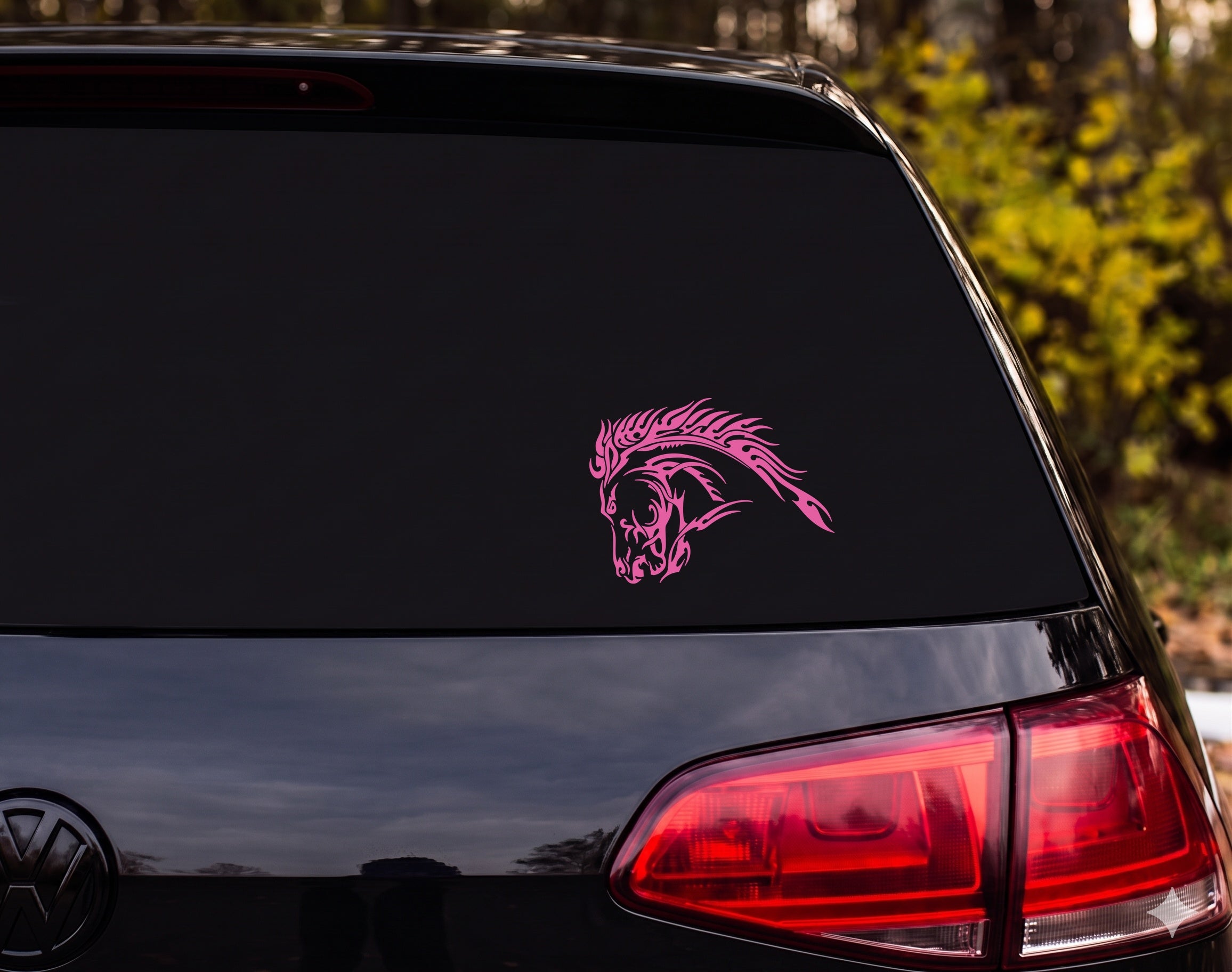 Tribal Horse Head Profile Aggressive Pose Flame Mane Vinyl Decal Sticker Car - Pink