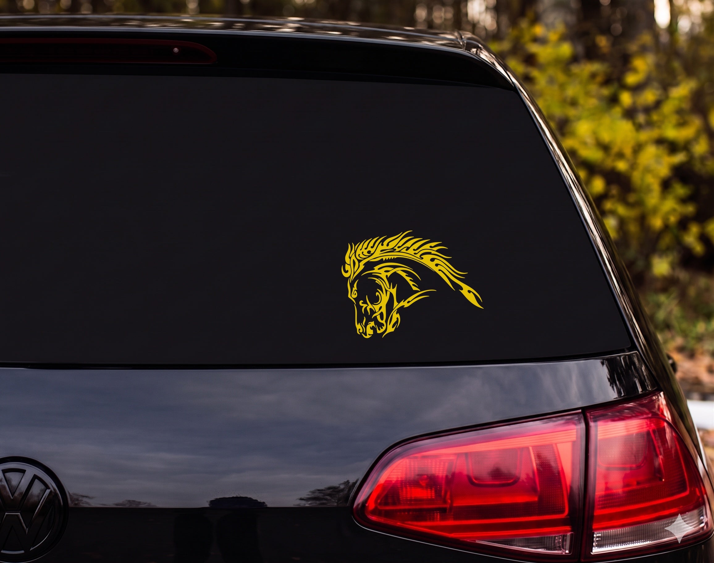 Tribal Horse Head Profile Aggressive Pose Flame Mane Vinyl Decal Sticker Car - Yellow