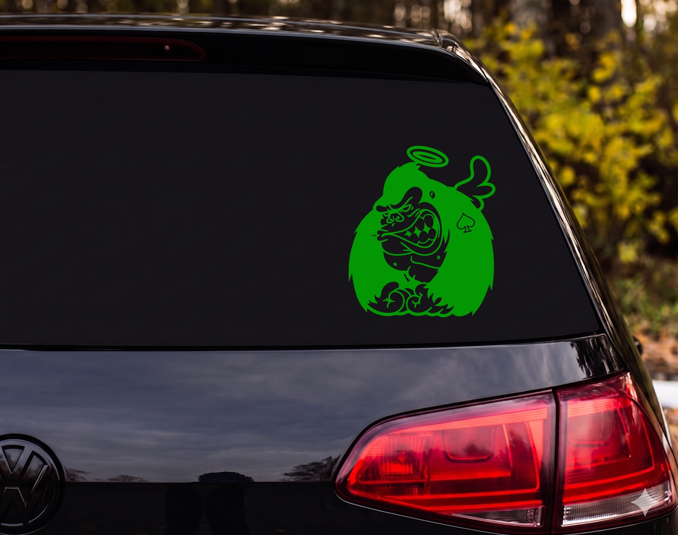 Angry Gorilla Halo Angel Wings Ace of Spades Flames Cartoon Vinyl Decal - Green