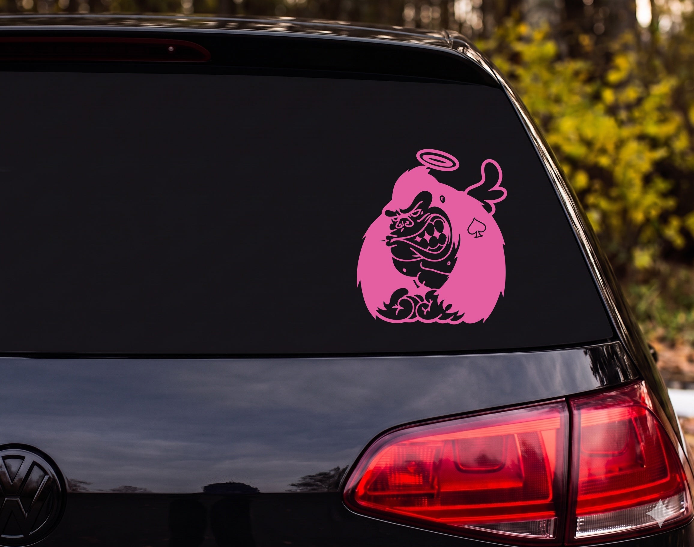 Angry Gorilla Halo Angel Wings Ace of Spades Flames Cartoon Vinyl Decal - Pink