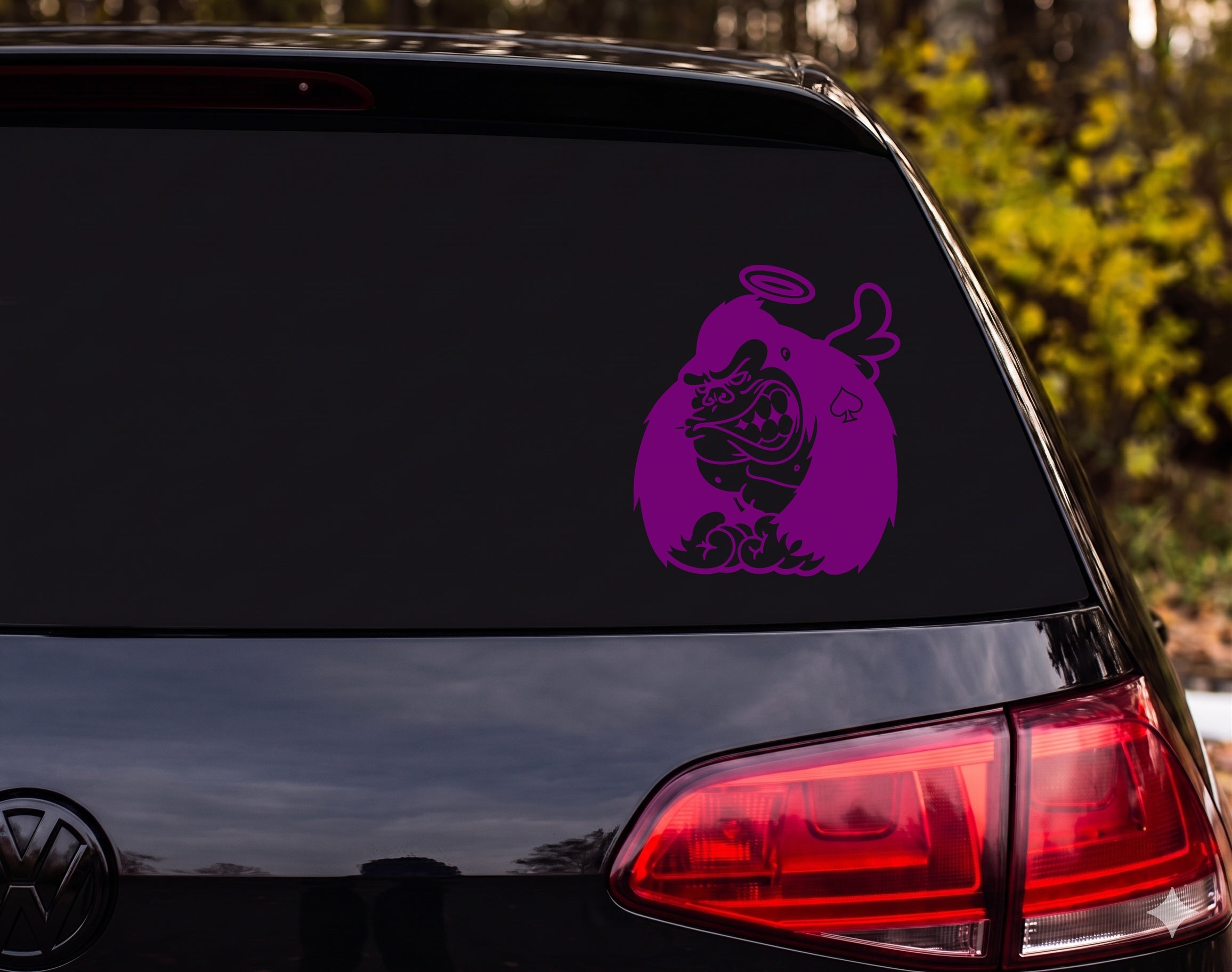 Angry Gorilla Halo Angel Wings Ace of Spades Flames Cartoon Vinyl Decal - Purple