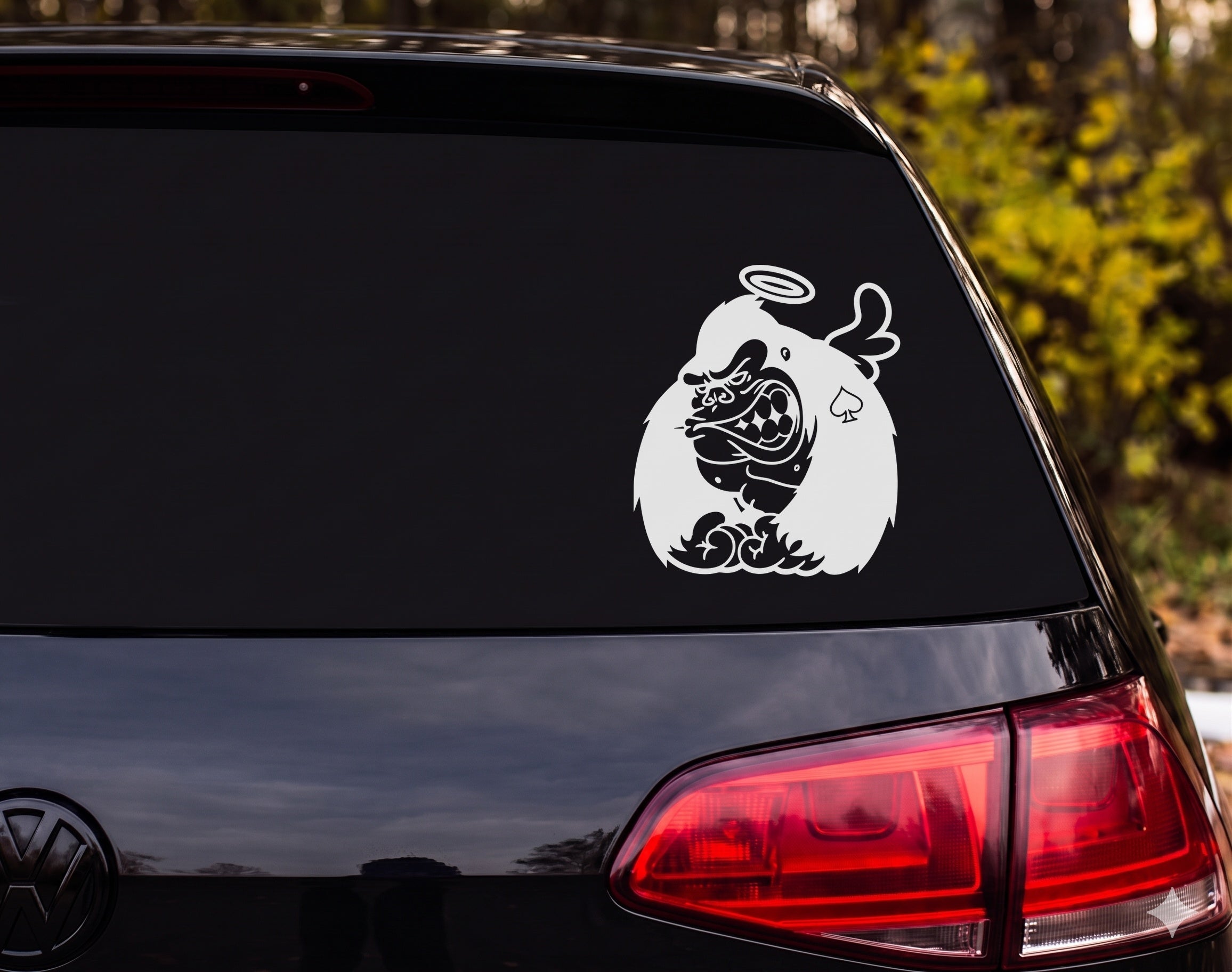 Angry Gorilla Halo Angel Wings Ace of Spades Flames Cartoon Vinyl Decal - White