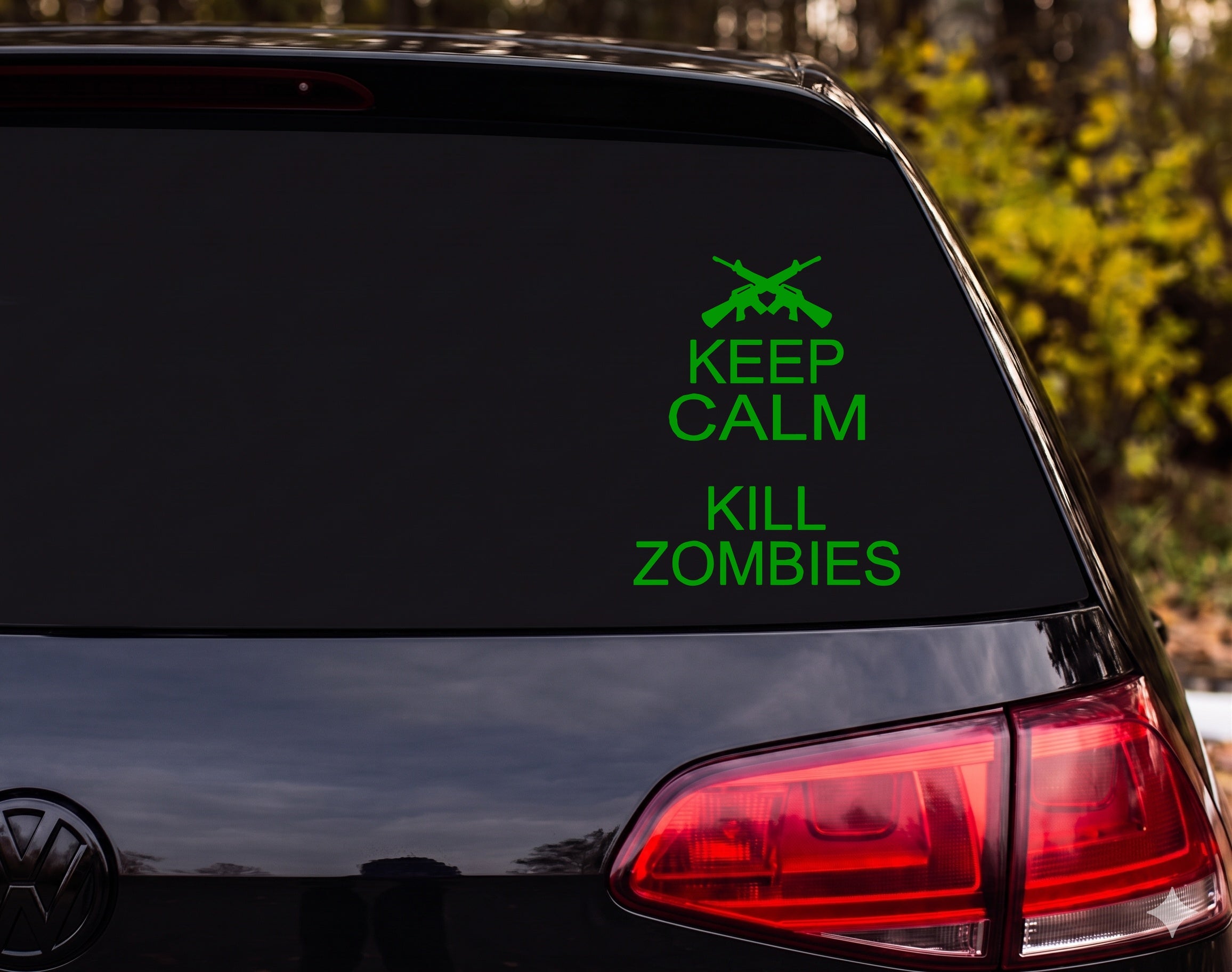 Keep Calm Kill Zombies Crossed Rifles Silhouette Vinyl Decal Sticker - Green