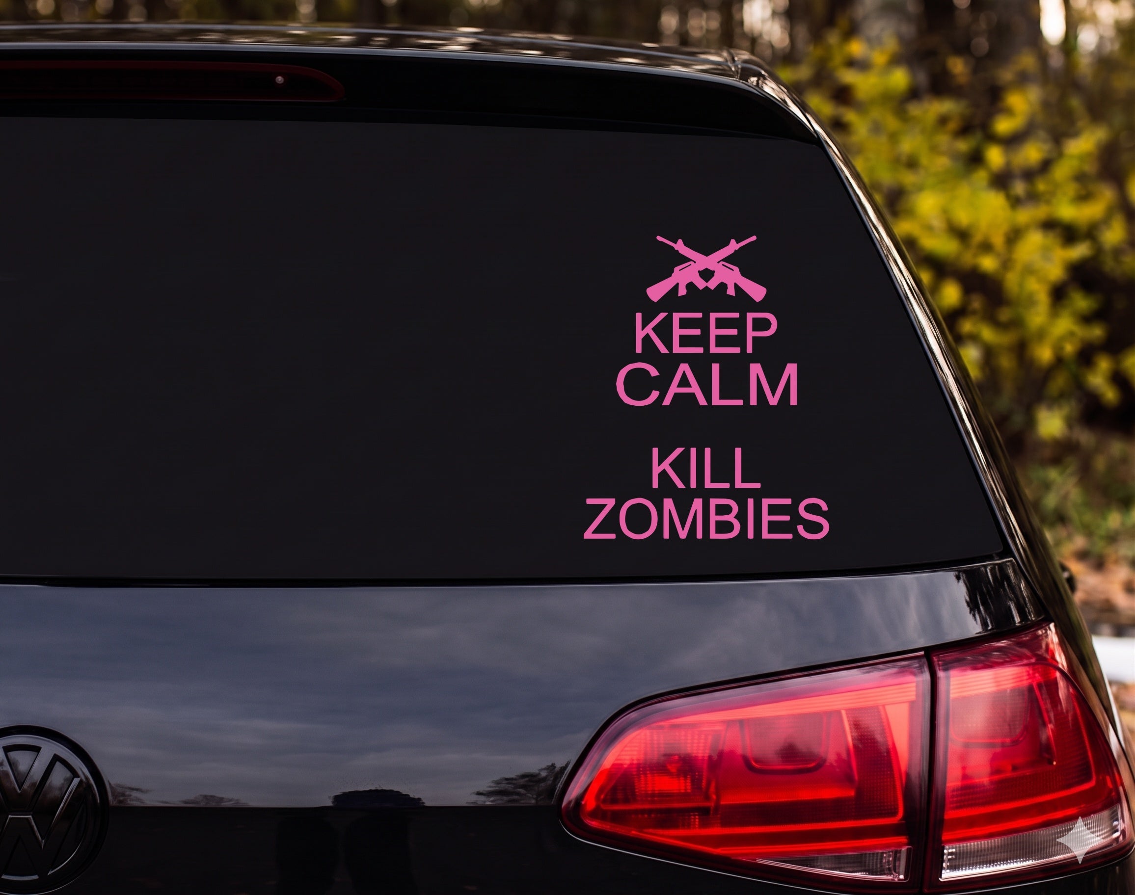 Keep Calm Kill Zombies Crossed Rifles Silhouette Vinyl Decal Sticker - Pink