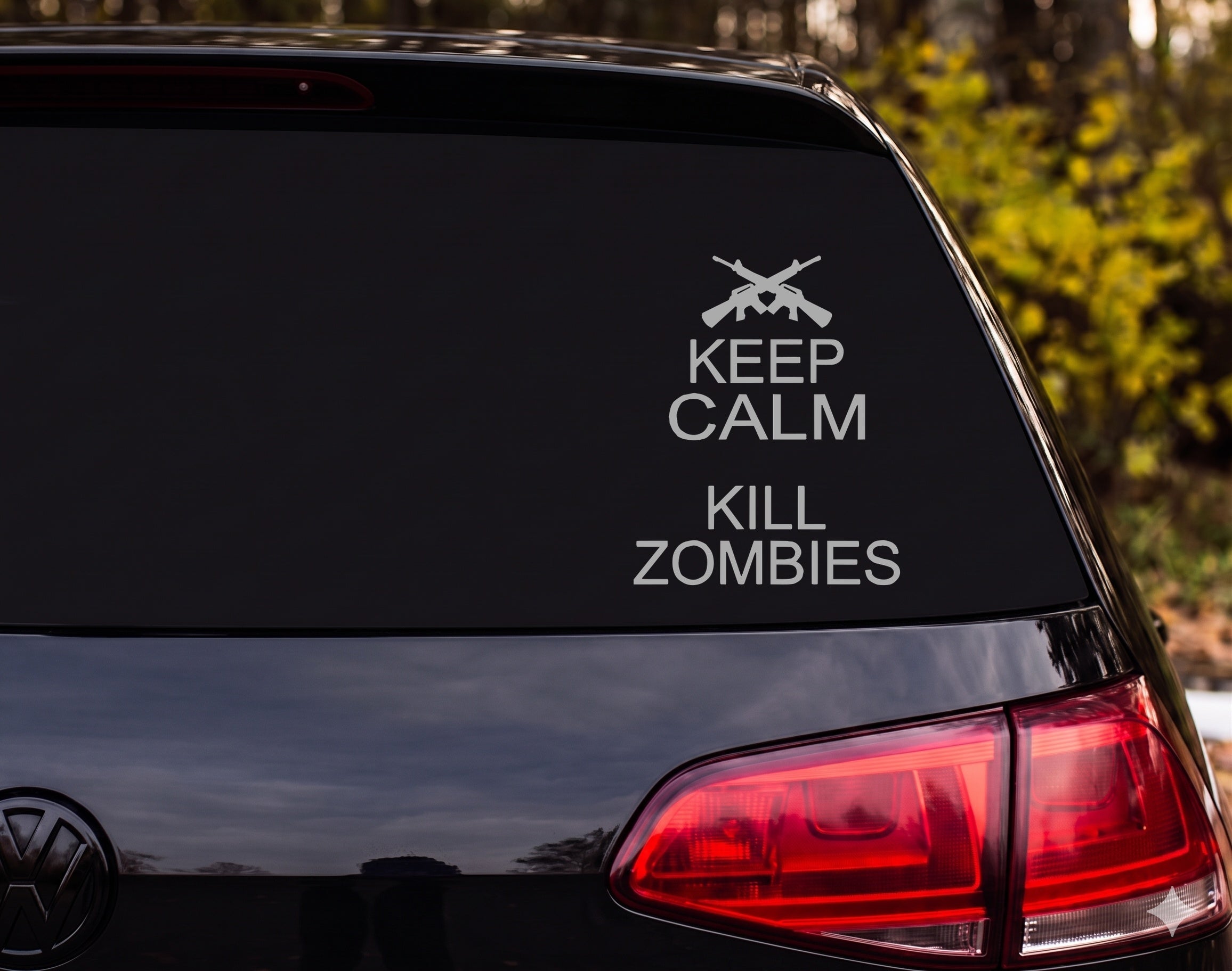 Keep Calm Kill Zombies Crossed Rifles Silhouette Vinyl Decal Sticker - Silver