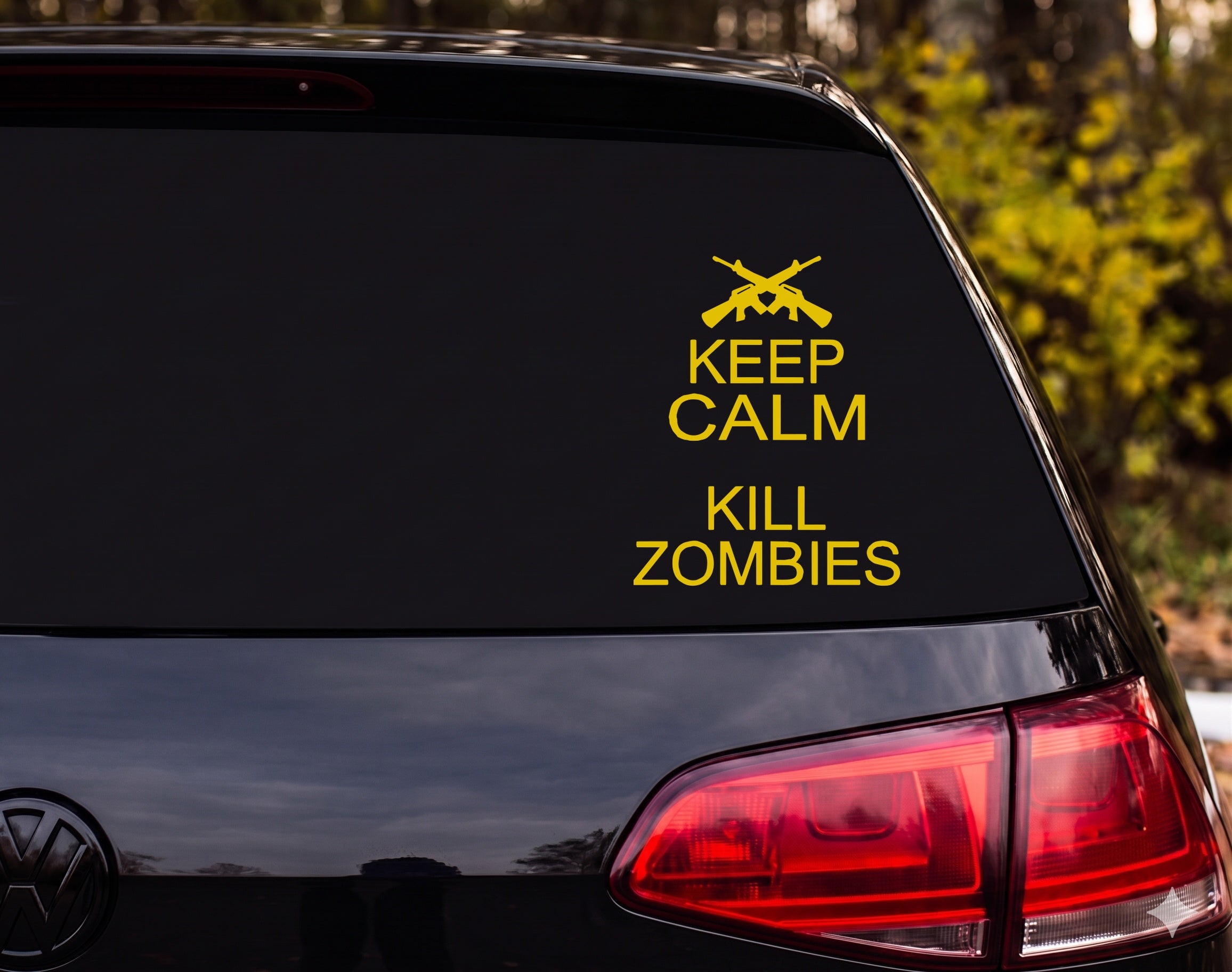 Keep Calm Kill Zombies Crossed Rifles Silhouette Vinyl Decal Sticker - Yellow