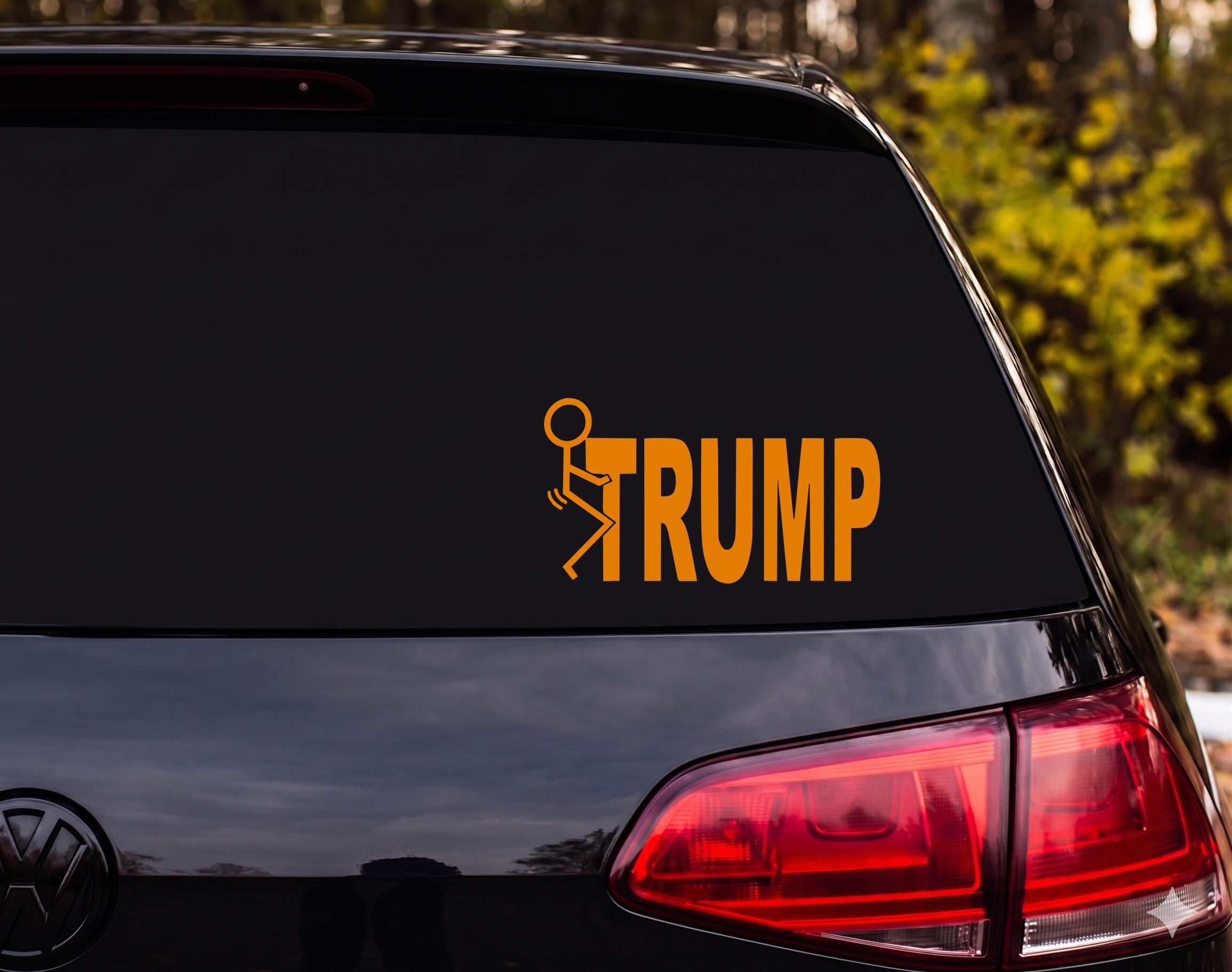 Stick Figure Kicking TRUMP Silhouette Vinyl Decal Sticker Car Window Laptop - Orange