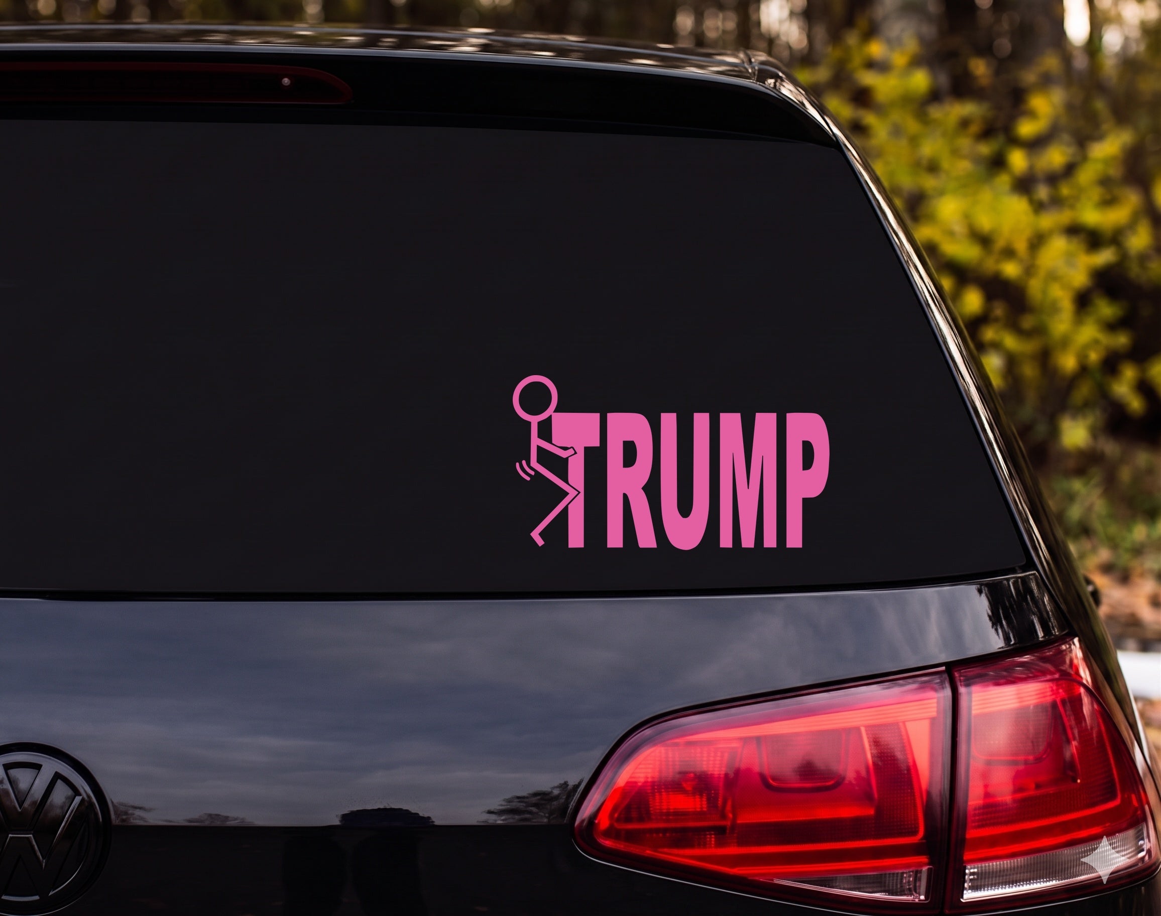 Stick Figure Kicking TRUMP Silhouette Vinyl Decal Sticker Car Window Laptop - Pink