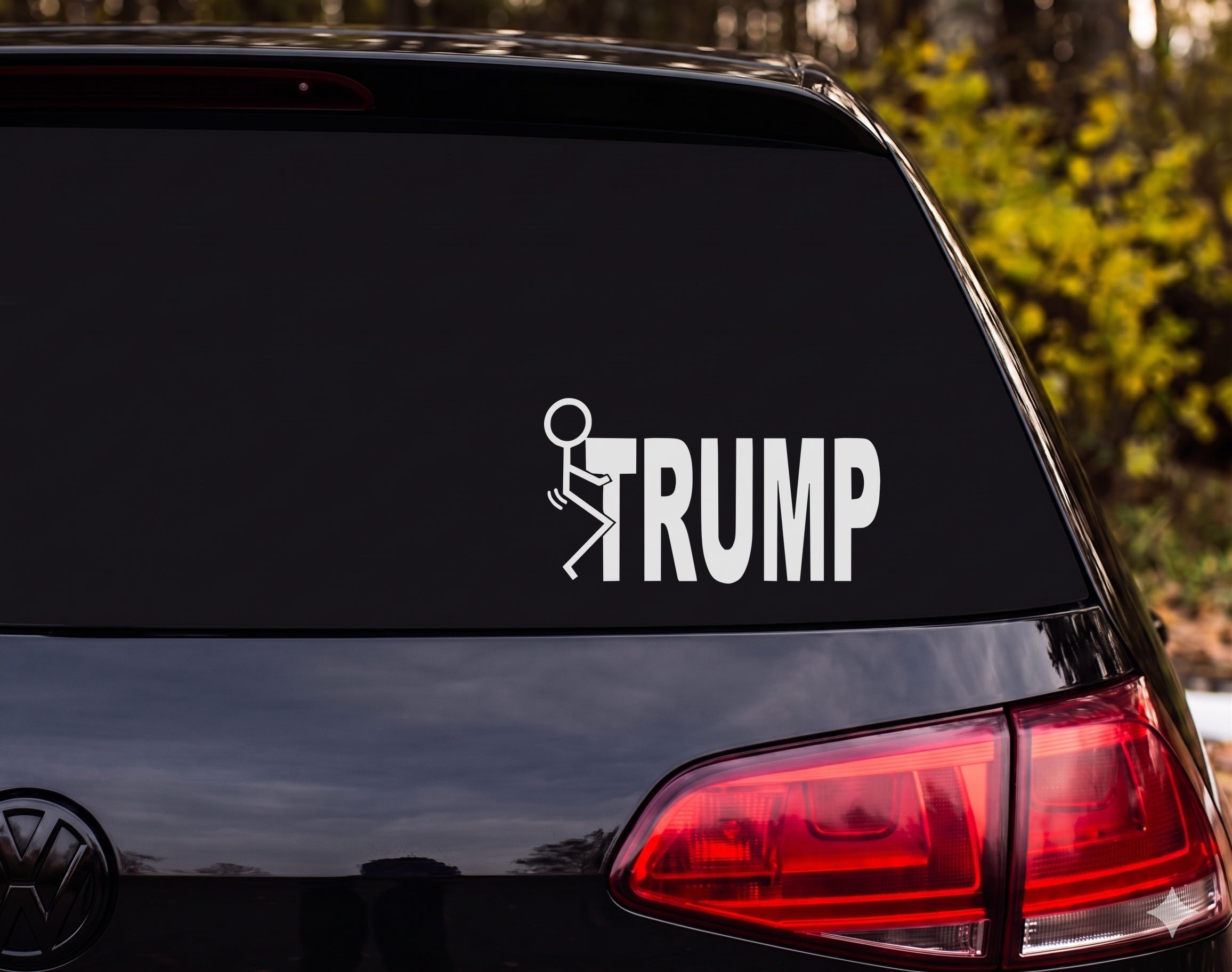 Stick Figure Kicking TRUMP Silhouette Vinyl Decal Sticker Car Window Laptop - White