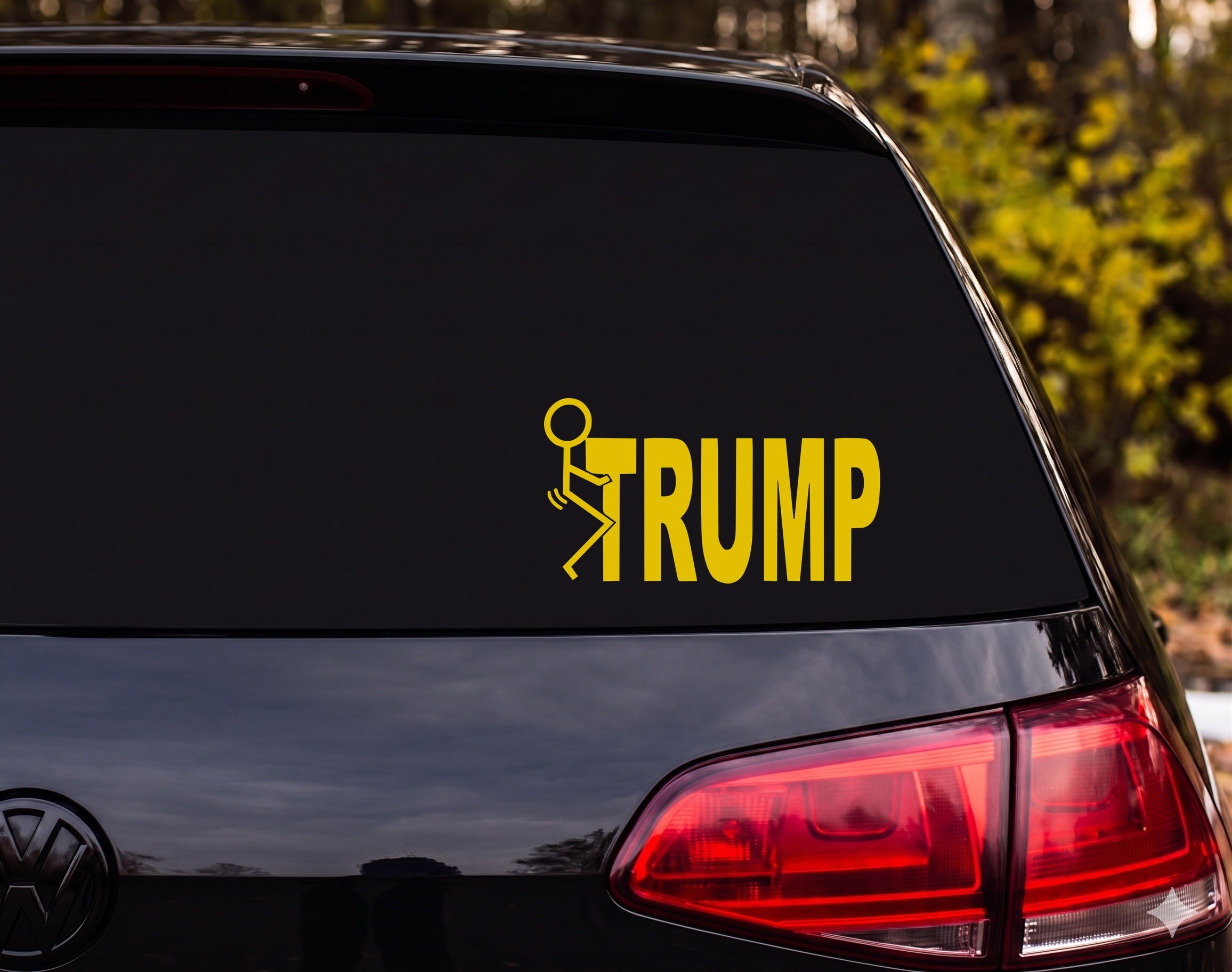Stick Figure Kicking TRUMP Silhouette Vinyl Decal Sticker Car Window Laptop - Yellow