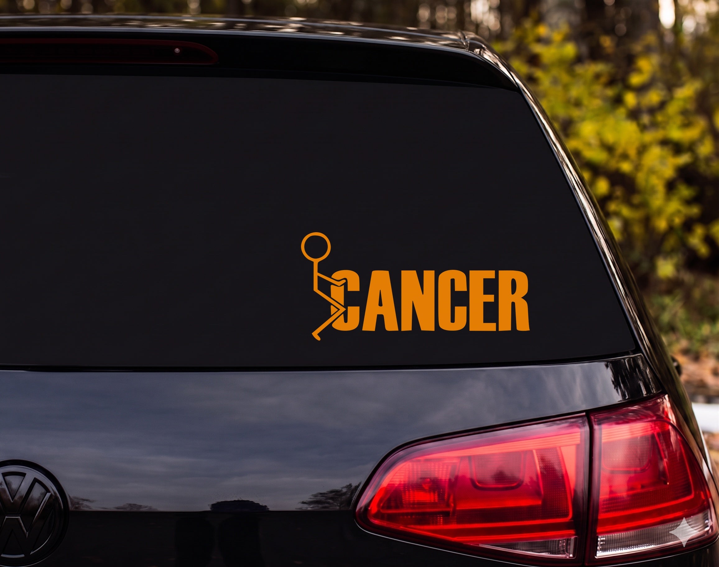 Stick Figure Fighting Cancer Word Outline Vinyl Decal Sticker Car Window - Orange