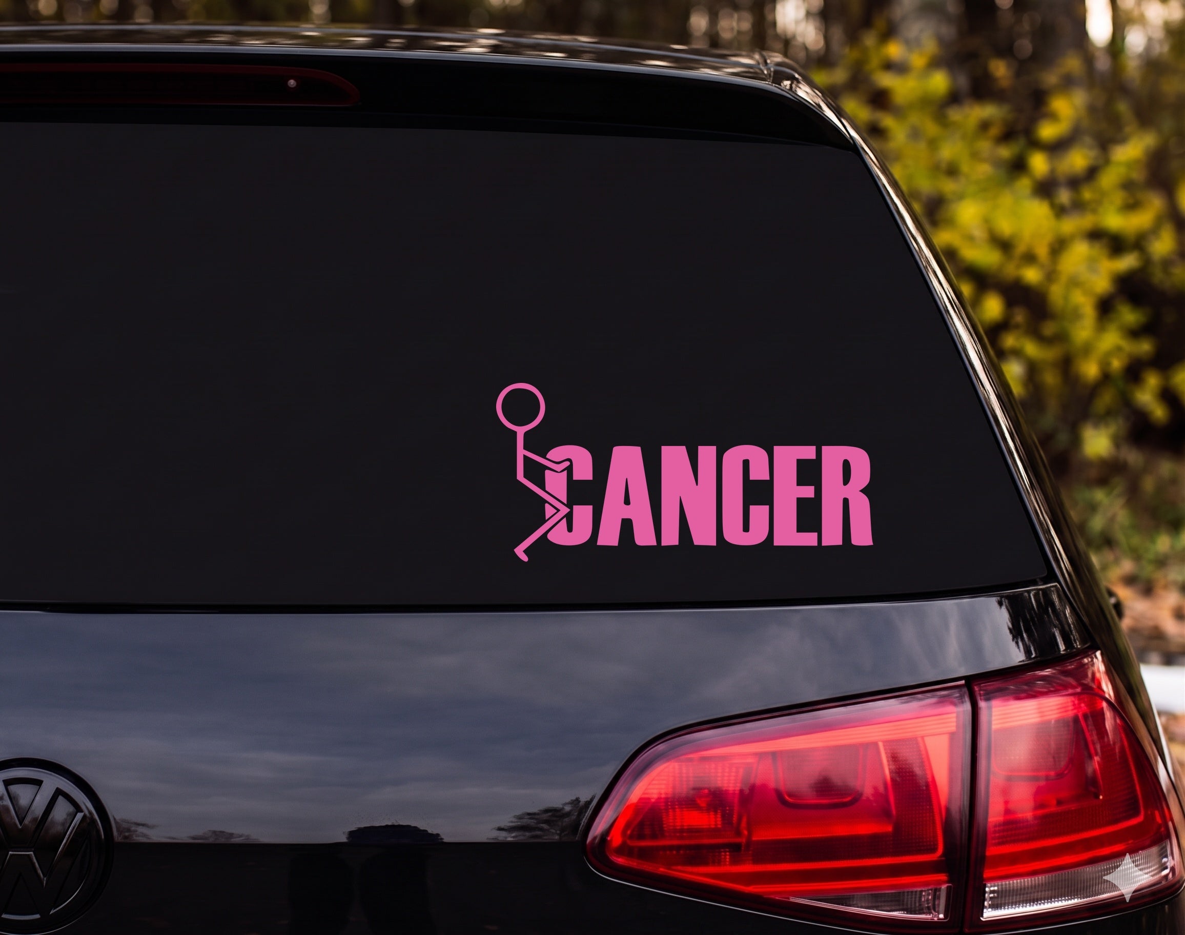 Stick Figure Fighting Cancer Word Outline Vinyl Decal Sticker Car Window - Pink