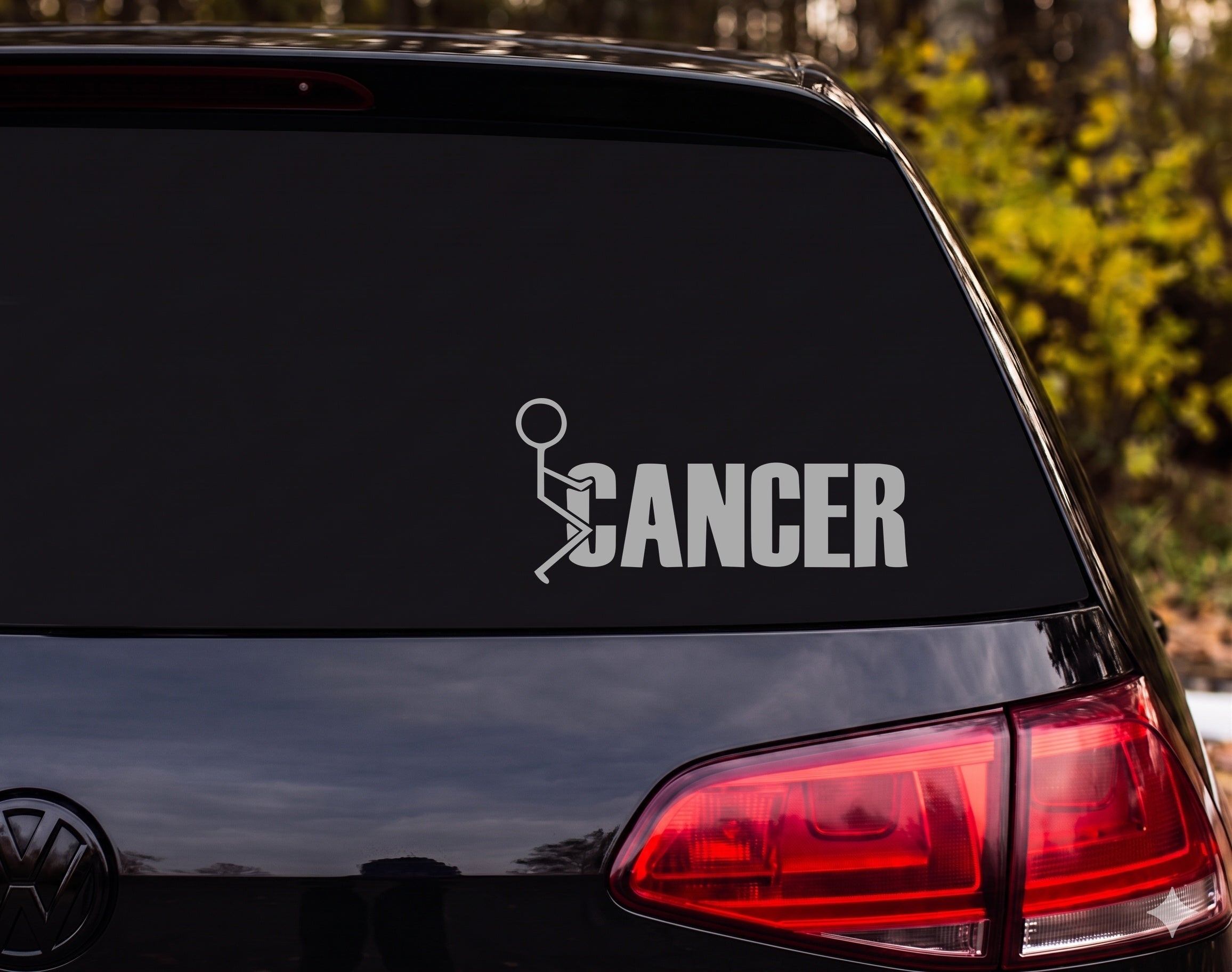 Stick Figure Fighting Cancer Word Outline Vinyl Decal Sticker Car Window - Silver
