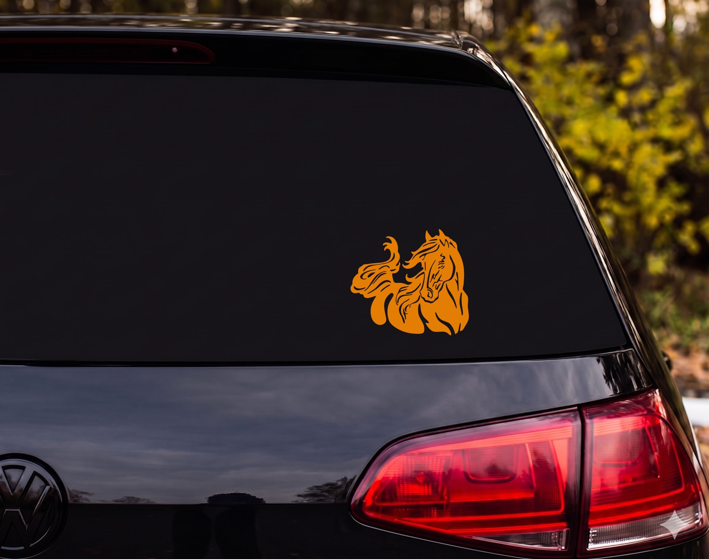 Horse Head Tribal Silhouette Flowing Mane Decorative Vinyl Decal Sticker - Orange