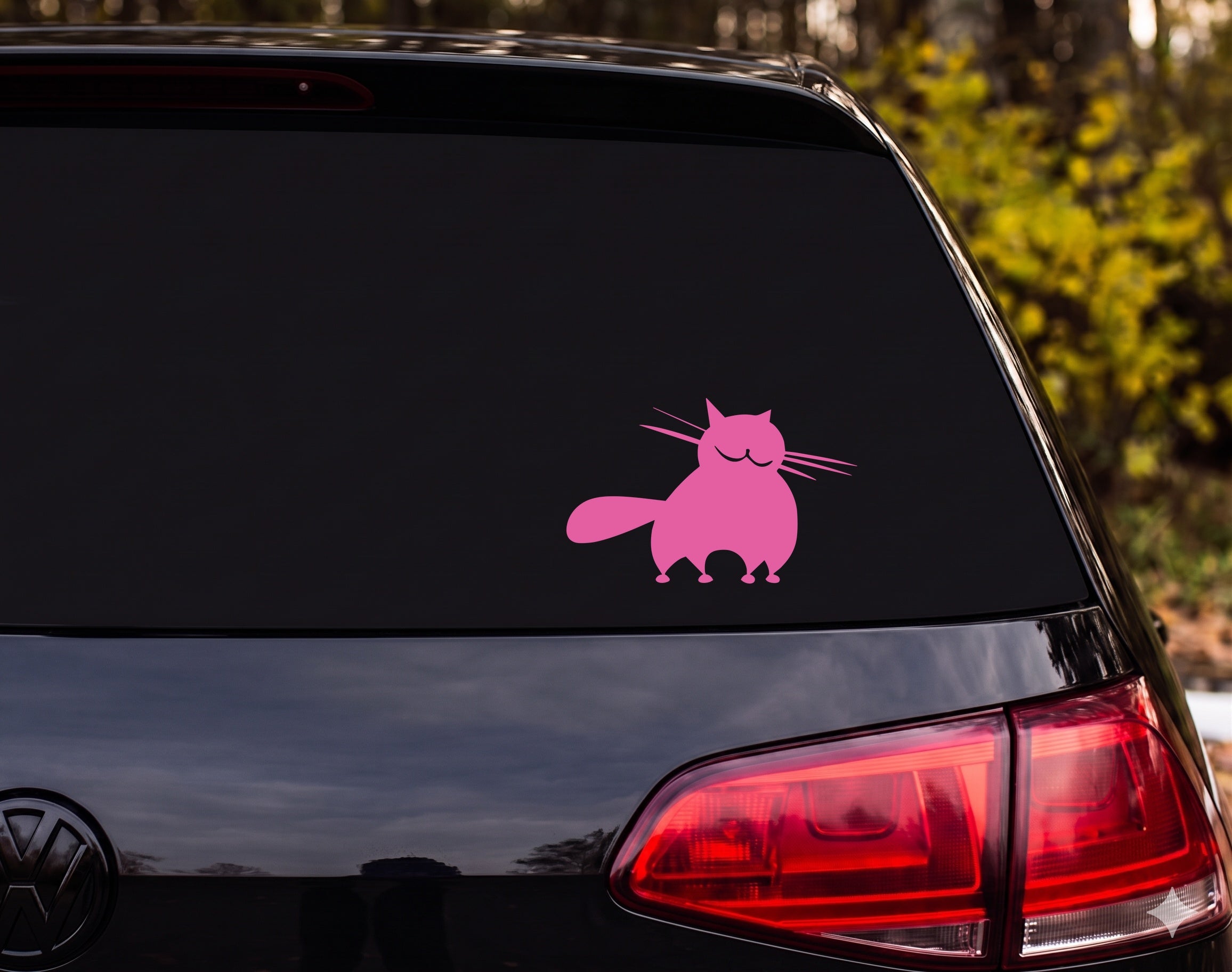 Chubby Cat Silhouette Smug Round Body Cartoon Vinyl Decal Sticker Car Laptop - Pink