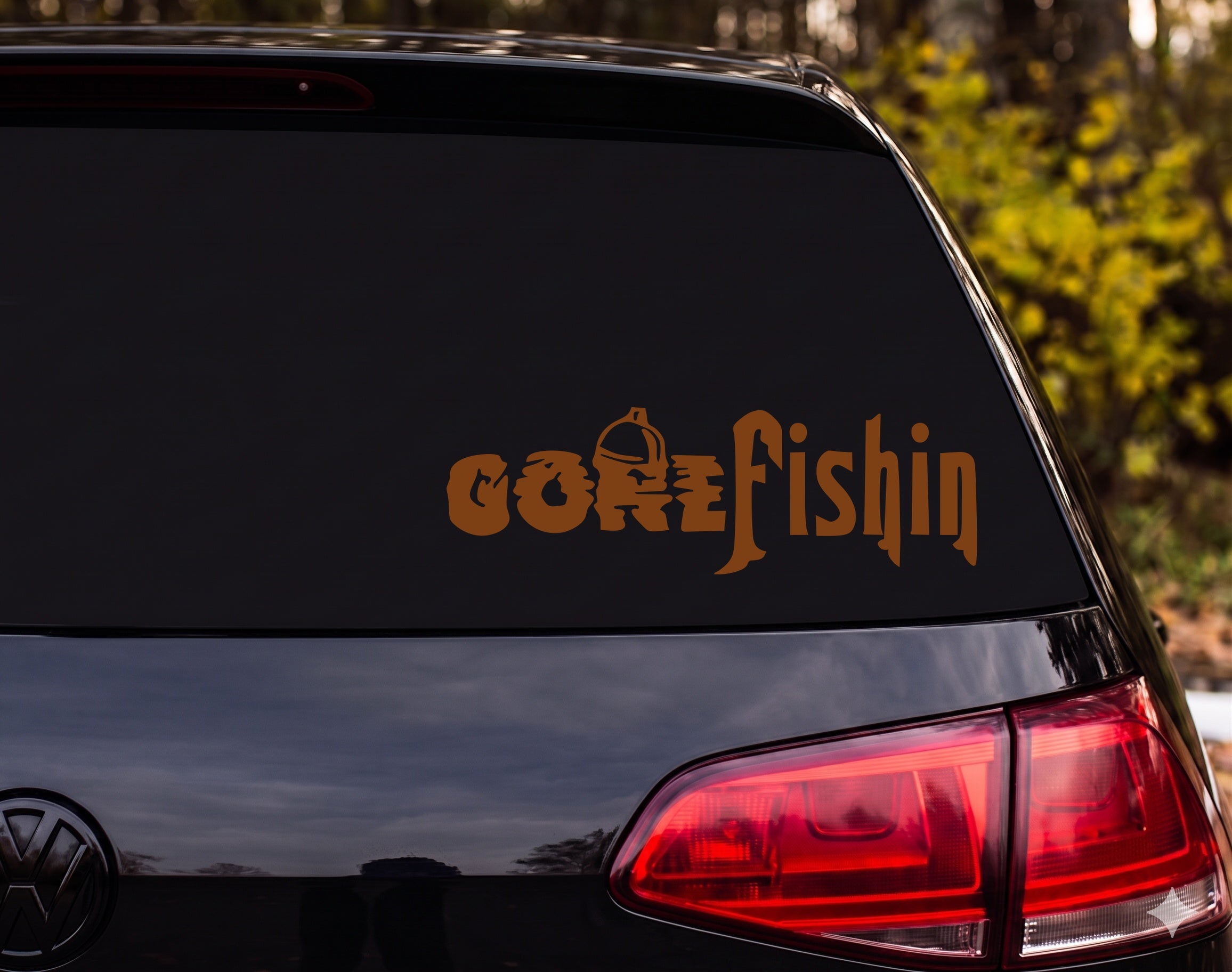 GONE Fishin Bobber Letter Vinyl Decal Sticker Car Window Laptop - Brown