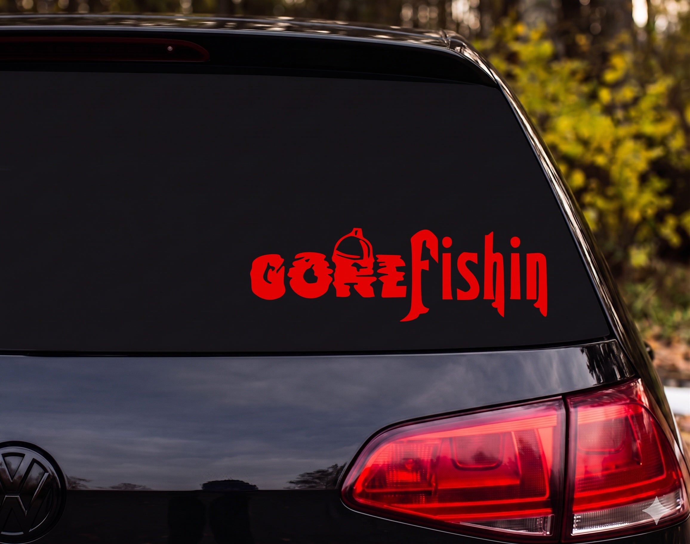 GONE Fishin Bobber Letter Vinyl Decal Sticker Car Window Laptop - Red