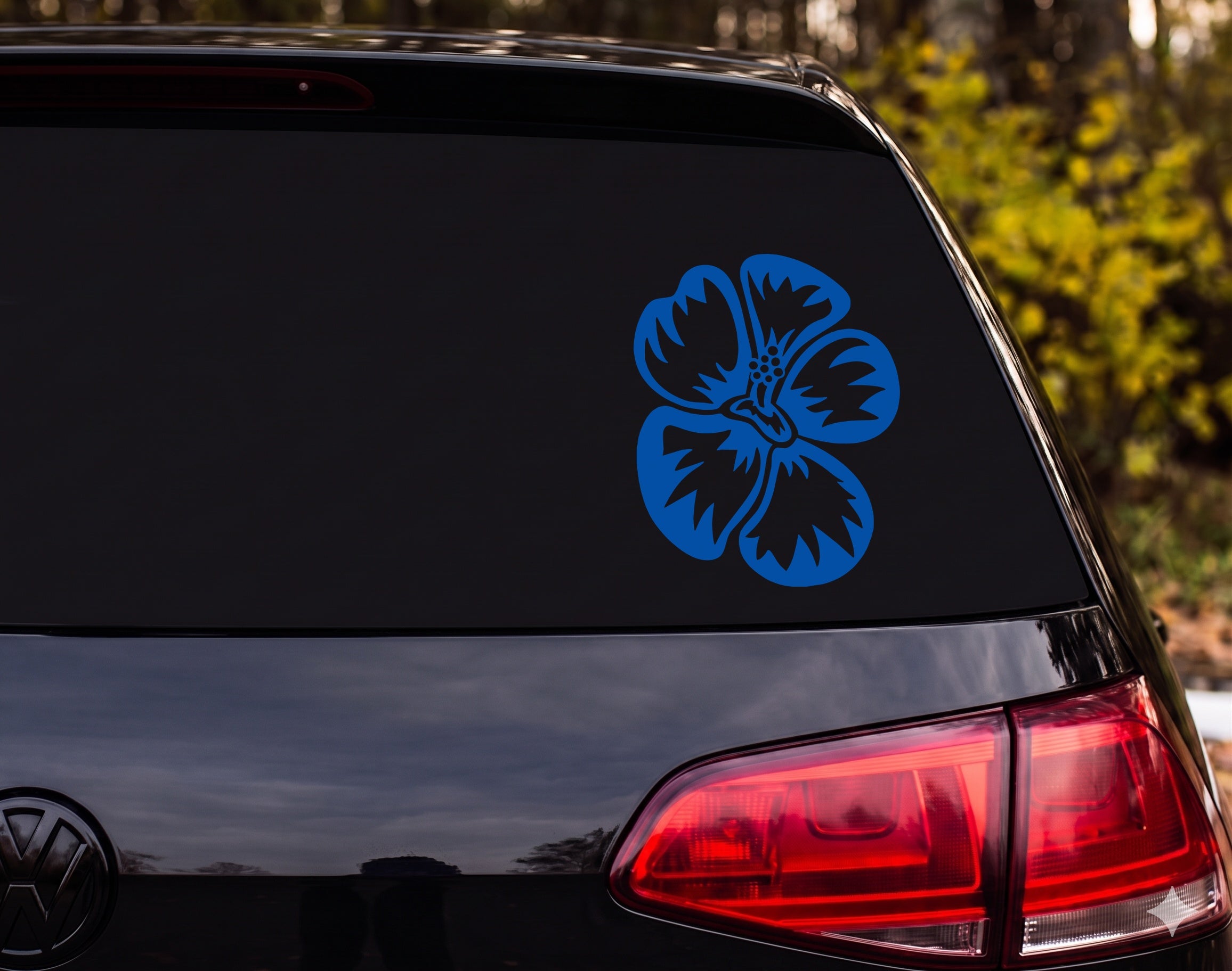 Hibiscus Flower Tribal Hawaiian Bold Black White Vinyl Decal Sticker Car Window - Blue