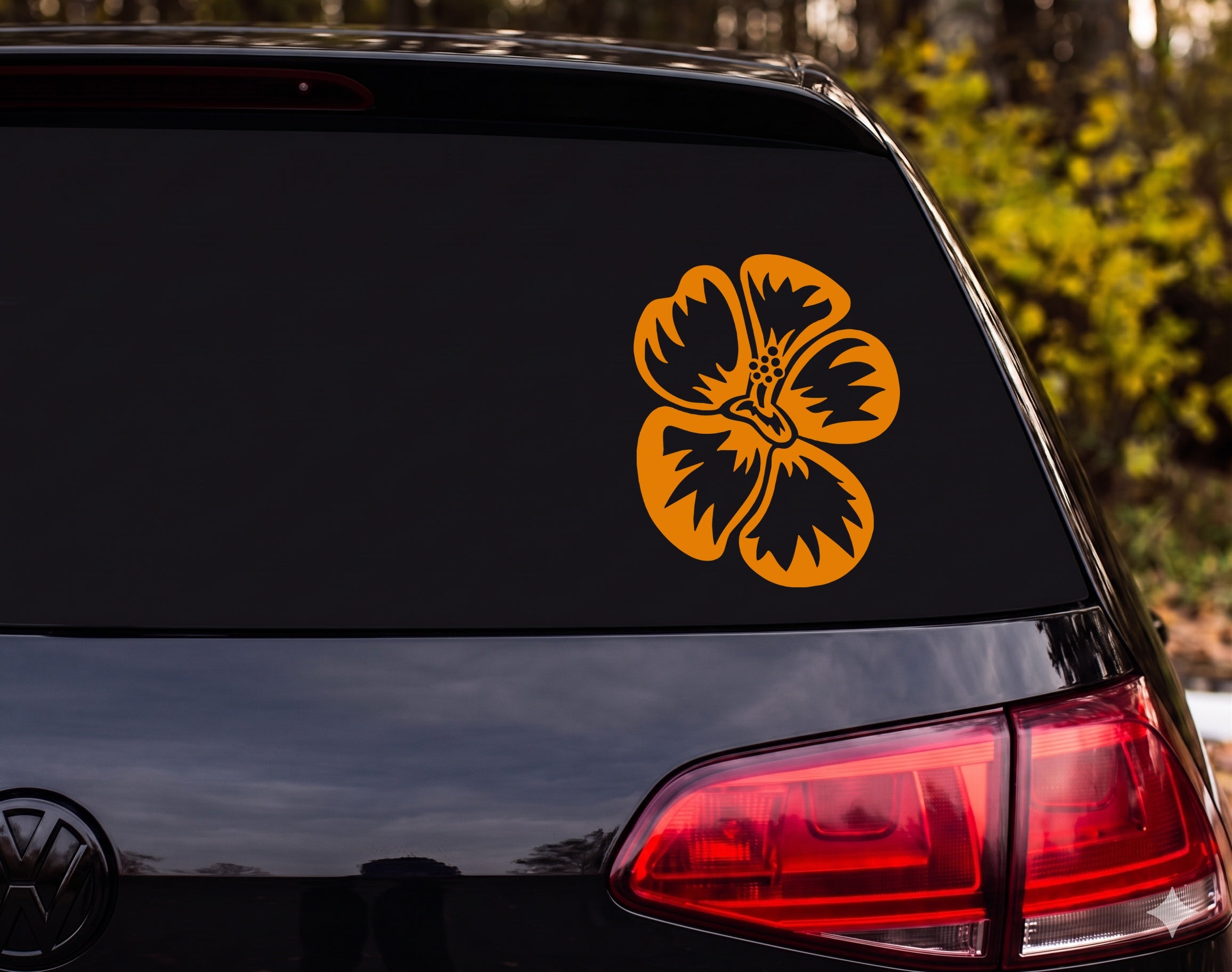 Hibiscus Flower Tribal Hawaiian Bold Black White Vinyl Decal Sticker Car Window - Orange