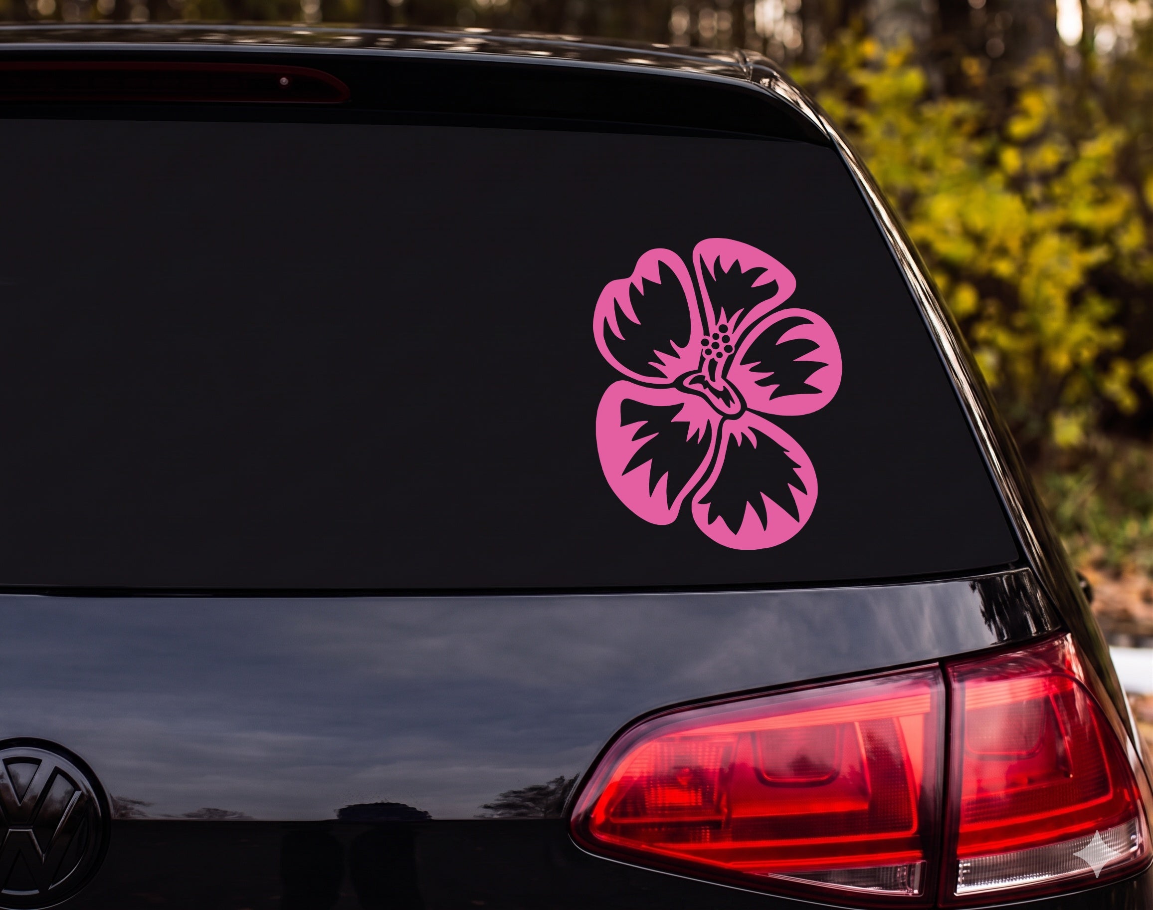 Hibiscus Flower Tribal Hawaiian Bold Black White Vinyl Decal Sticker Car Window - Pink