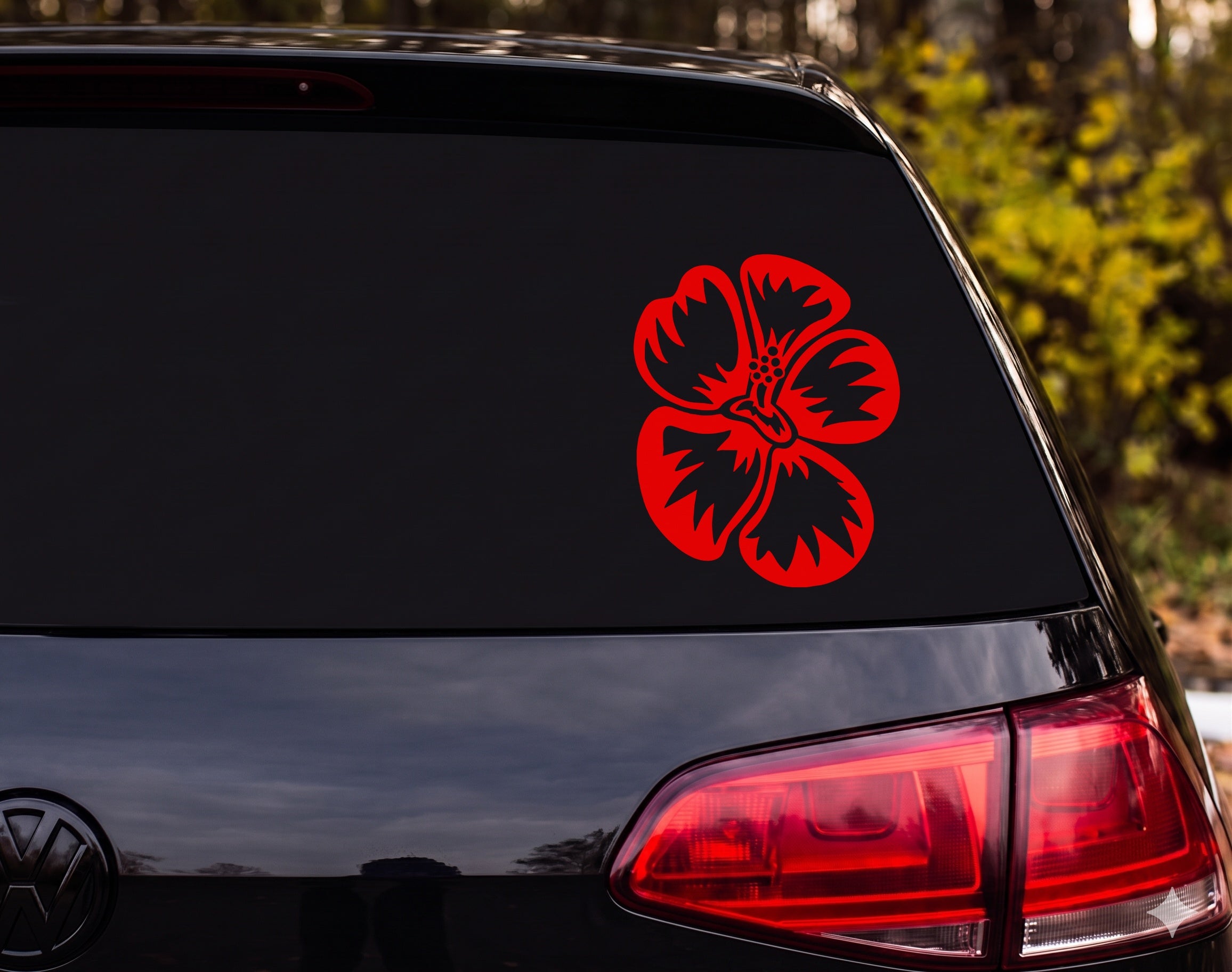 Hibiscus Flower Tribal Hawaiian Bold Black White Vinyl Decal Sticker Car Window - Red
