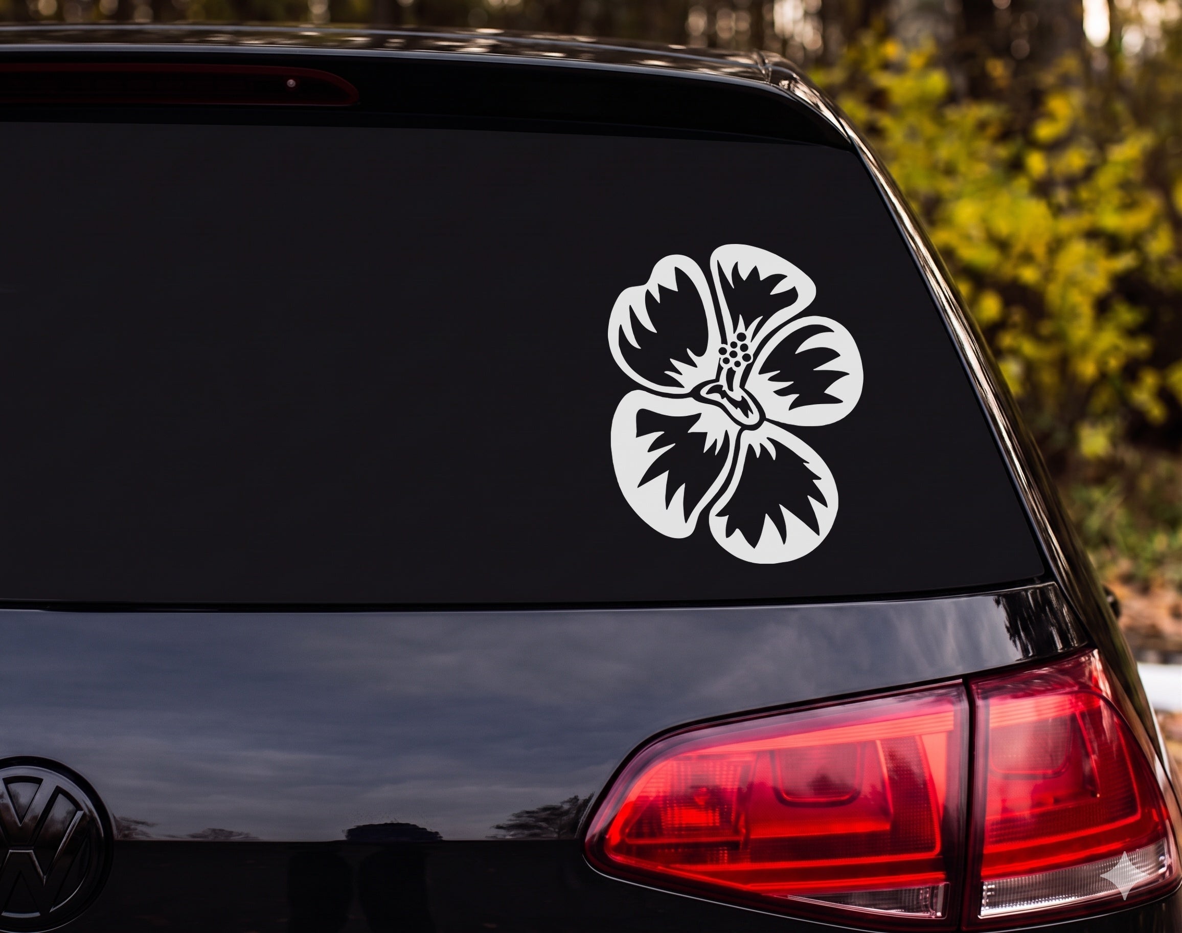 Hibiscus Flower Tribal Hawaiian Bold Black White Vinyl Decal Sticker Car Window - White