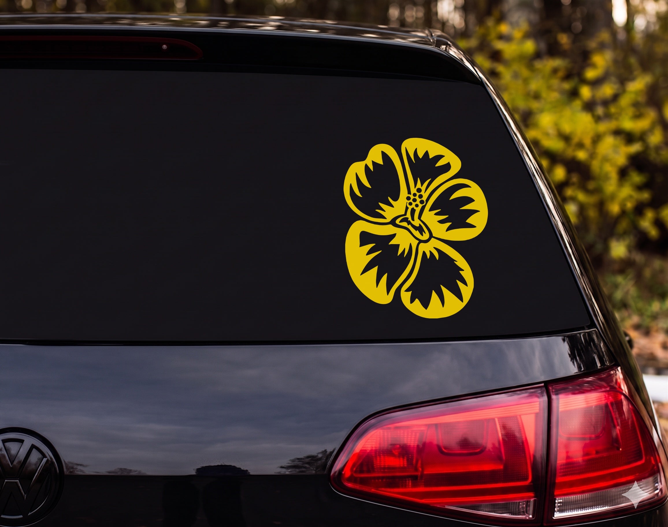 Hibiscus Flower Tribal Hawaiian Bold Black White Vinyl Decal Sticker Car Window - Yellow