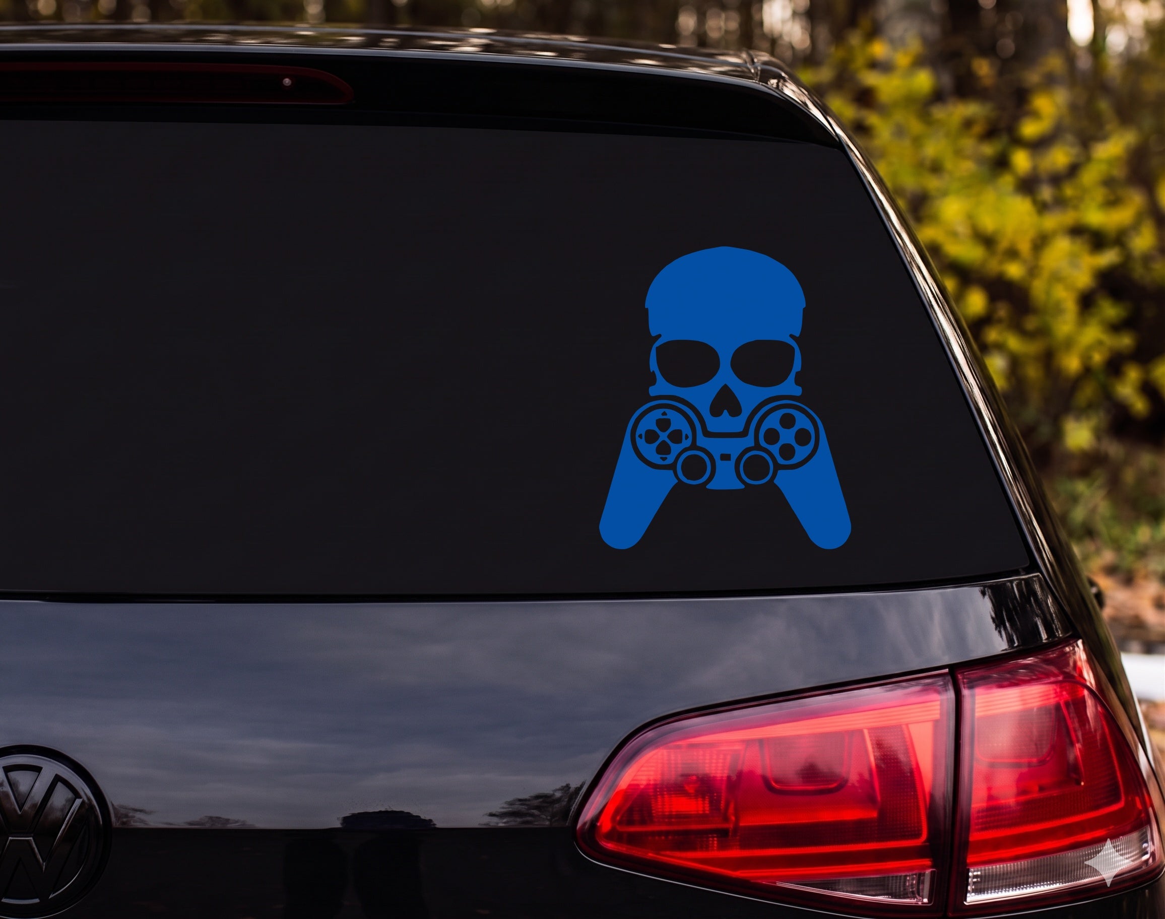 Skull Video Game Controller Silhouette Gamer Hands Vinyl Decal Sticker Car - Blue