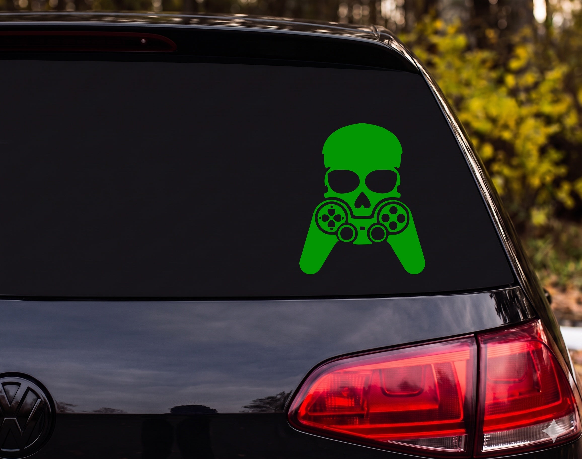 Skull Video Game Controller Silhouette Gamer Hands Vinyl Decal Sticker Car - Green